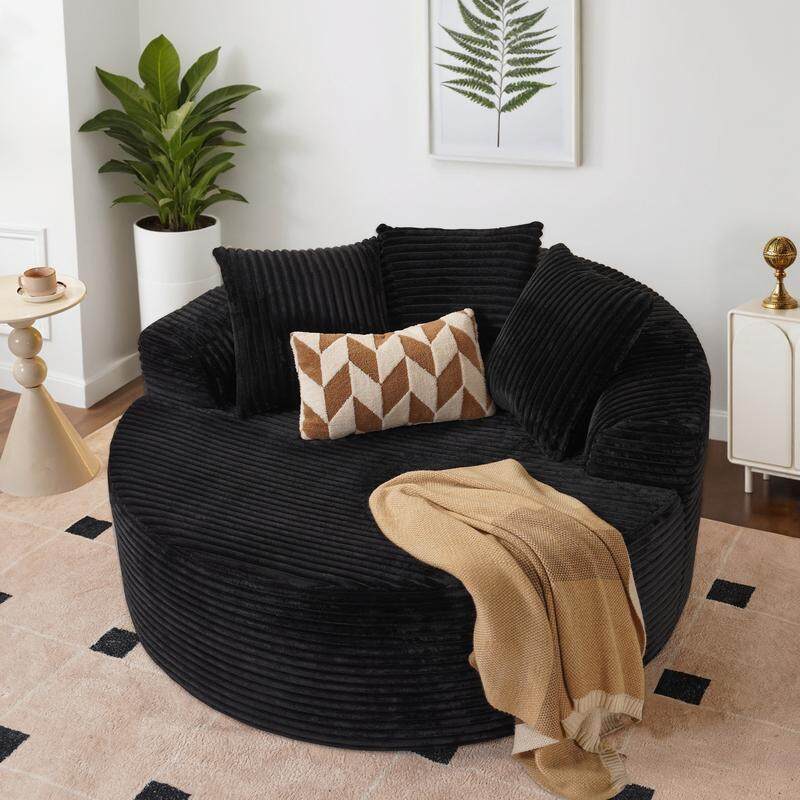 ✨【Autumn Special】 59" Wide Extra Large Round Sofa Bed - Fluffy Bean Bag, Modern Deep Seating Sofa, Comfortable Relaxation, Plush Corduroy Fabric, Includes 3 Pillows, No Assembly Required