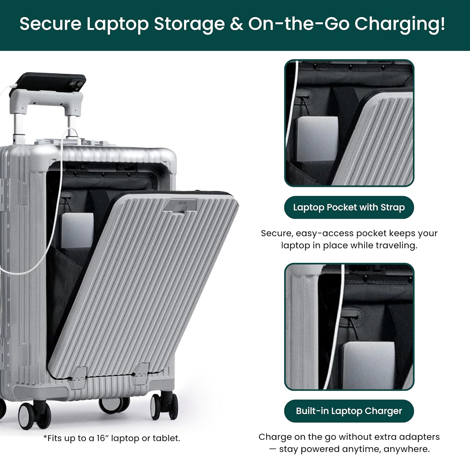 🔥【Buy 1 Get 1 Free】Nobl Travel Carry On Luggage, Noble Zipperless Aluminum Frame PC Hard Shell Suitcase, 22.5x15x9.5 Airline Approved, 360° Spinner Wheels, TSA Locks, USB Charging Port, Cup & Phone Holder - Pink