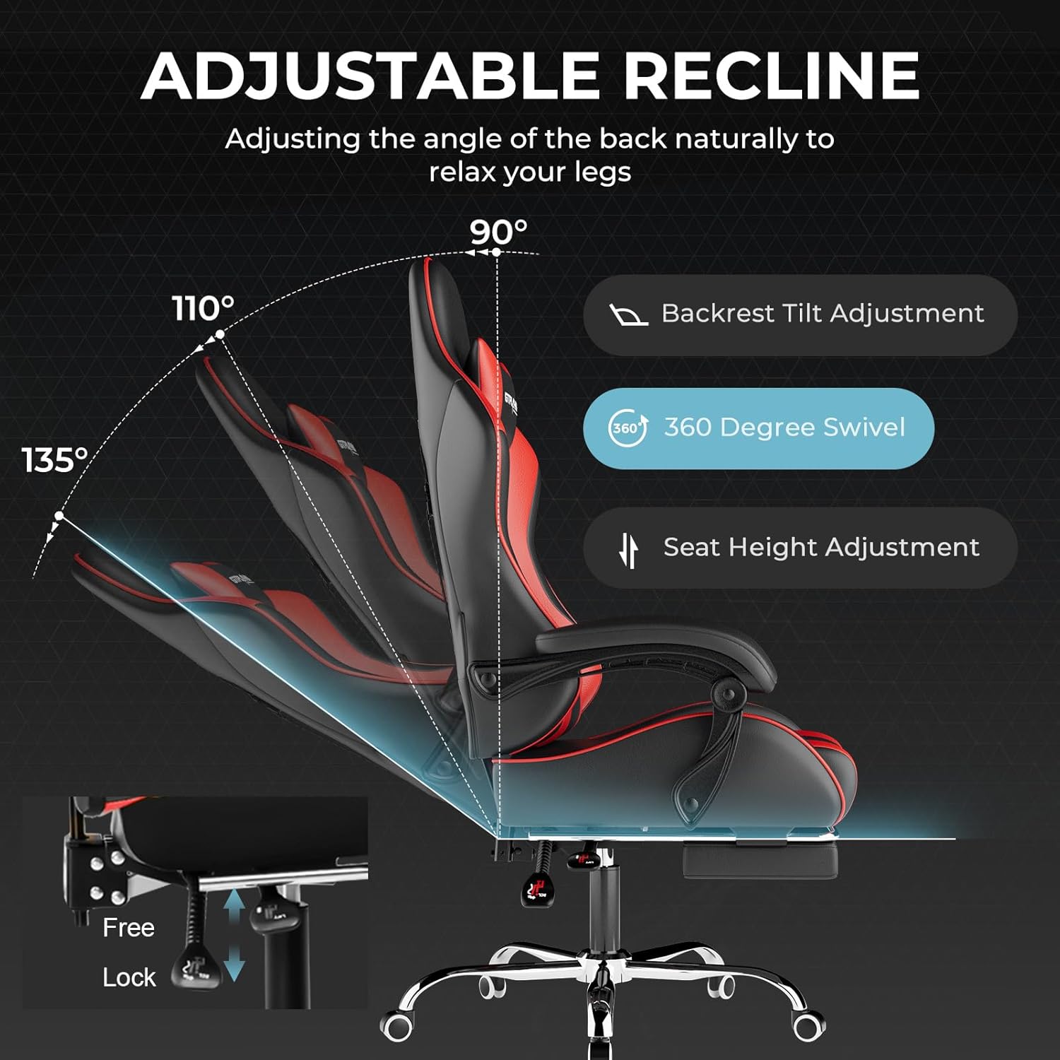 🌟【Buy 1 Get 1 Free】GTPLAYER Gaming Chair, Computer Chair with Footrest and Lumbar Support, Height Adjustable Game Chair with 360°-Swivel Seat and Headrest and for Office or Gaming