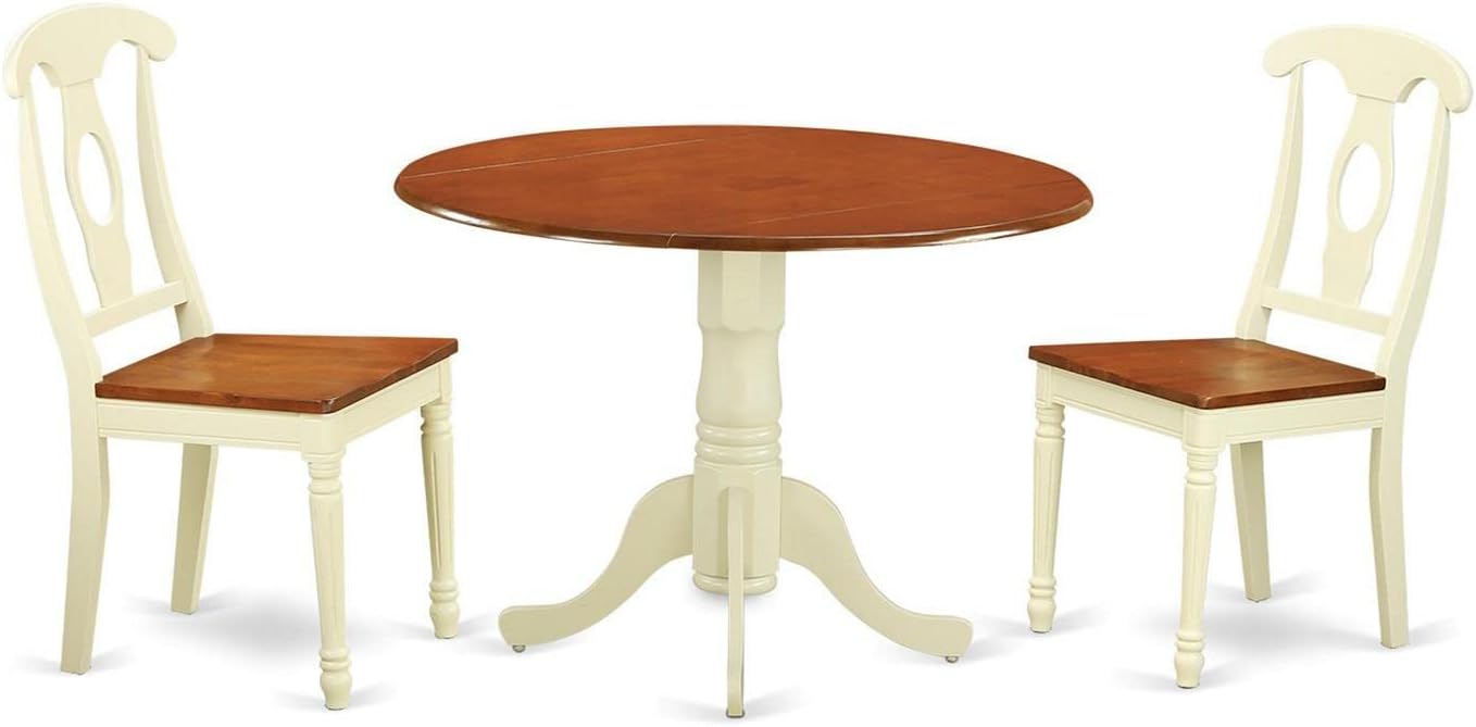 🔥 East West Furniture DLKE5-BCH-W 5 Piece Dining Room Furniture Set Includes a Round Dining Table with Dropleaf and 4 Wood Seat Chairs, 42x42 Inch, Black & Cherry