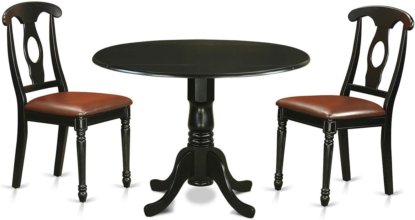 🔥 East West Furniture DLKE5-BCH-W 5 Piece Dining Room Furniture Set Includes a Round Dining Table with Dropleaf and 4 Wood Seat Chairs, 42x42 Inch, Black & Cherry