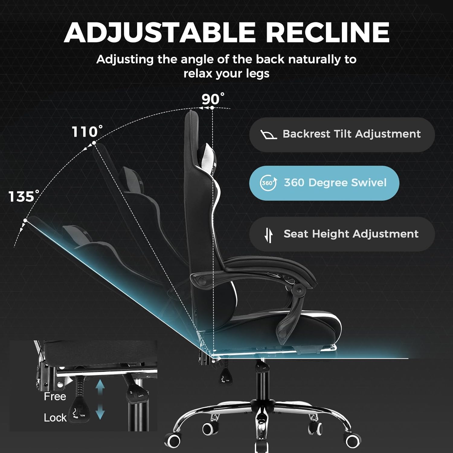🌟【Buy 1 Get 1 Free】GTPLAYER Gaming Chair, Computer Chair with Footrest and Lumbar Support, Height Adjustable Game Chair with 360°-Swivel Seat and Headrest and for Office or Gaming