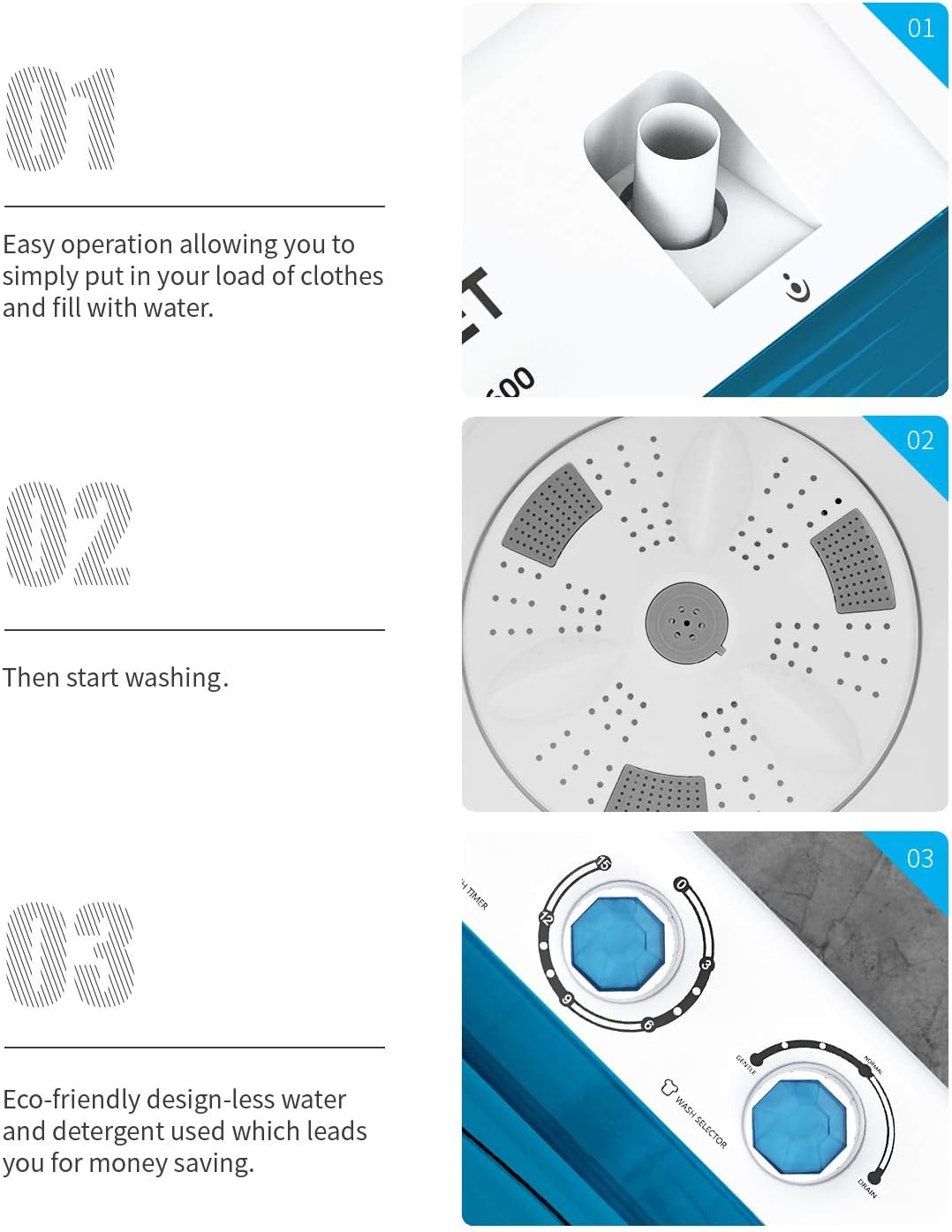 📣【Limited time offer】KUPPET Compact Twin Tub Portable Mini Washing Machine 26lbs Capacity, Washer(18lbs)&Spiner(8lbs)/Built-in Drain Pump/Semi-Automatic (White&Blue)