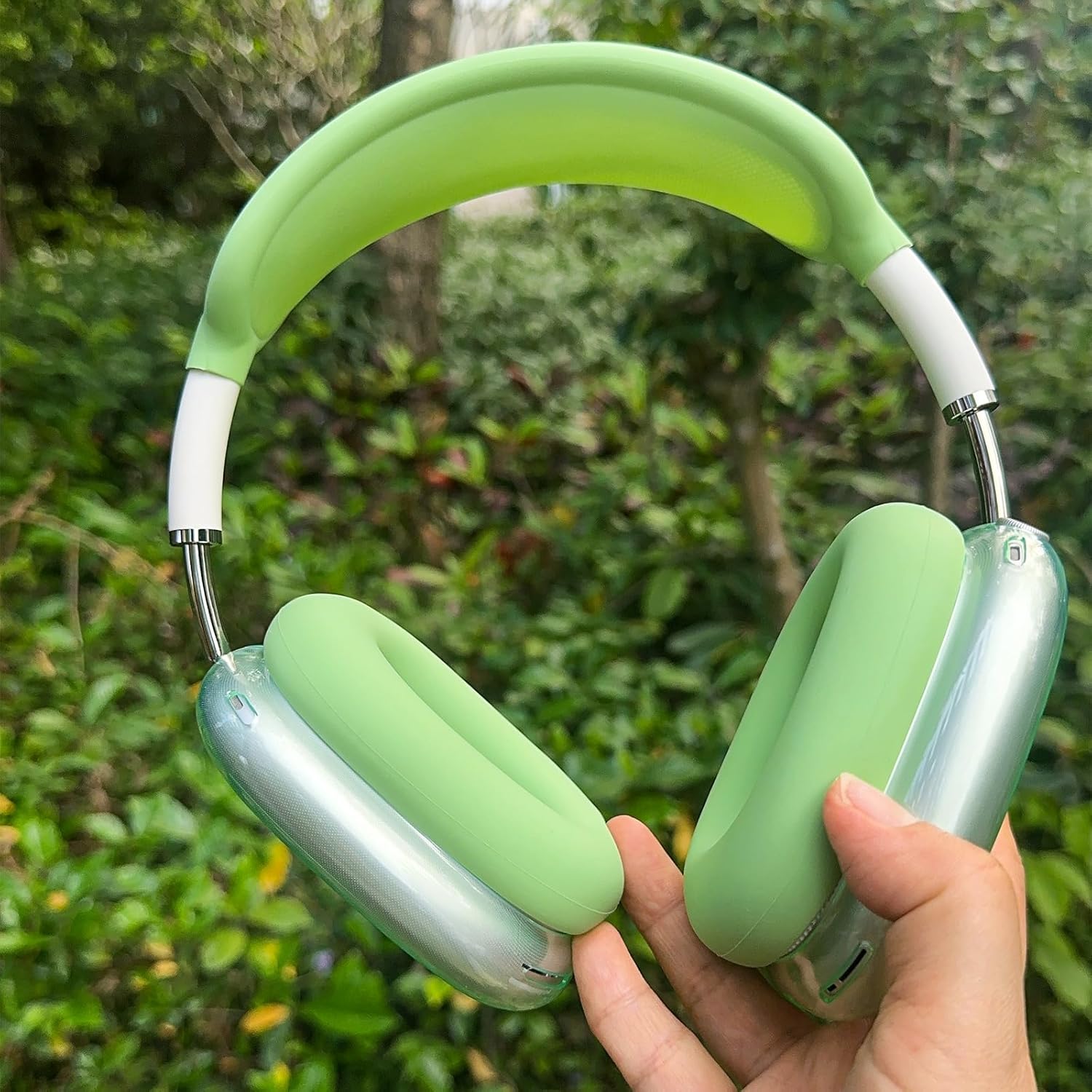 3 in 1 Silicone Case Cover Compatible with Apple Airpods Max Headphones, Clear Soft TPU Ear Cups Cover/Silicone Ear Pad Case Cover/Headband Cover Compatible with Apple Airpods Max (Clear Pink)