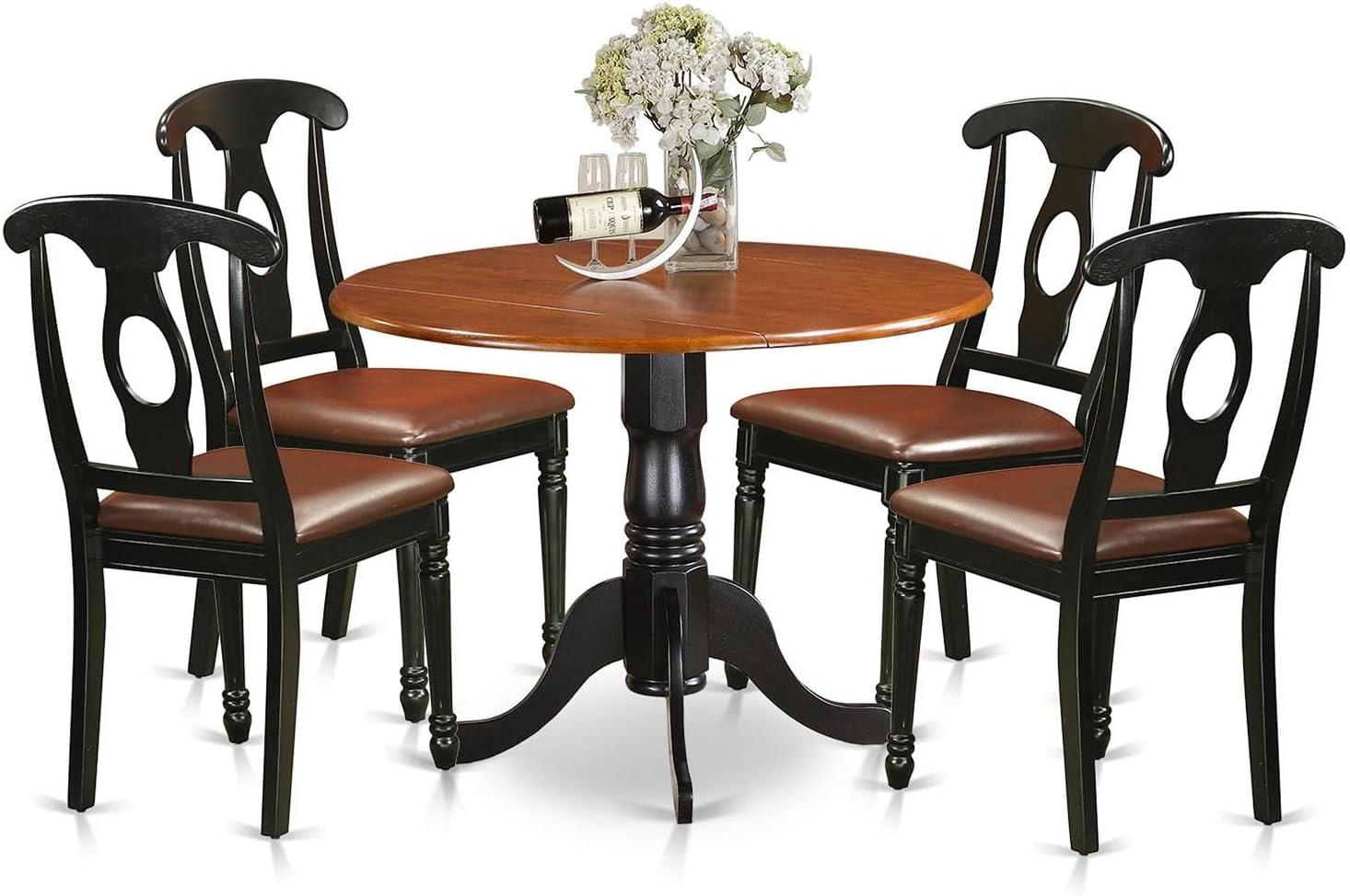🔥 East West Furniture DLKE5-BCH-W 5 Piece Dining Room Furniture Set Includes a Round Dining Table with Dropleaf and 4 Wood Seat Chairs, 42x42 Inch, Black & Cherry