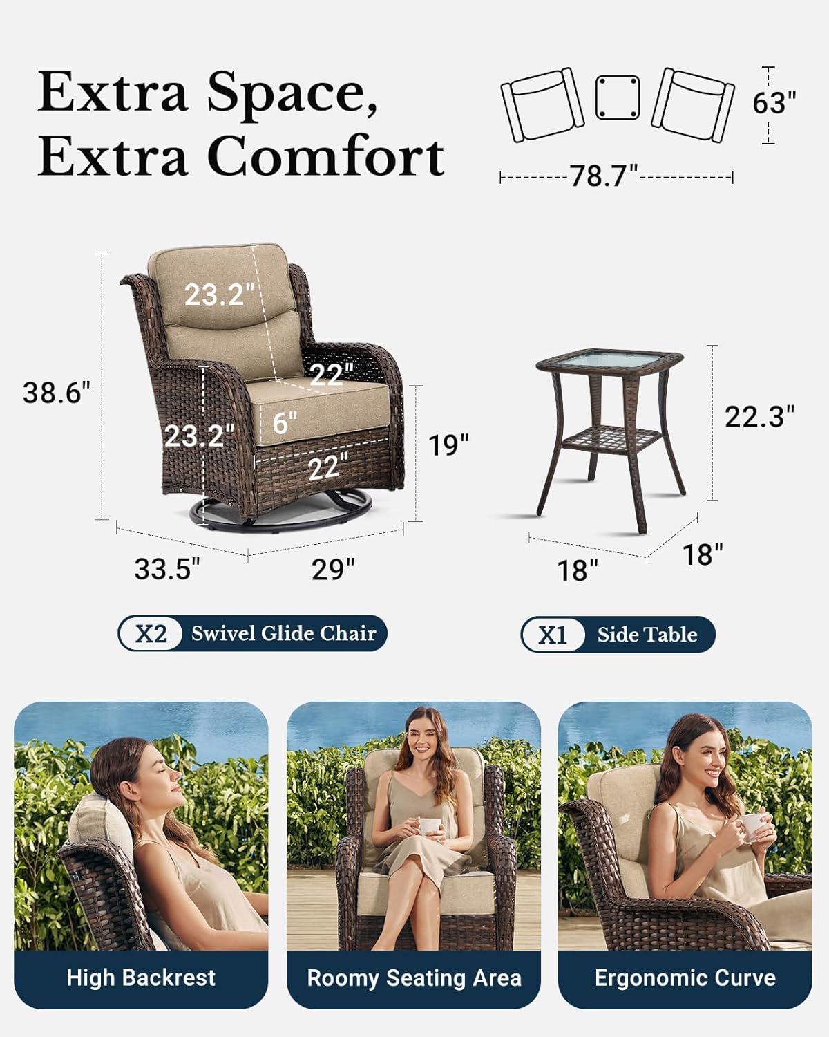 Luxury Outdoor Swivel Rocker Patio Chairs of 2