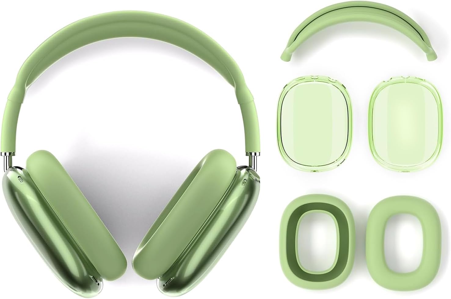 3 in 1 Silicone Case Cover Compatible with Apple Airpods Max Headphones, Clear Soft TPU Ear Cups Cover/Silicone Ear Pad Case Cover/Headband Cover Compatible with Apple Airpods Max (Clear Pink)