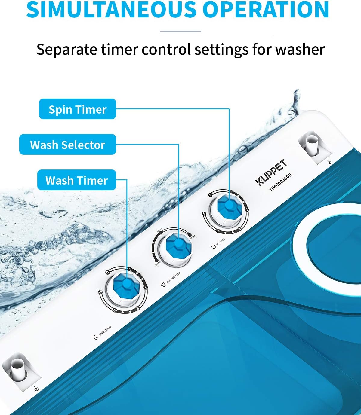 📣【Limited time offer】KUPPET Compact Twin Tub Portable Mini Washing Machine 26lbs Capacity, Washer(18lbs)&Spiner(8lbs)/Built-in Drain Pump/Semi-Automatic (White&Blue)