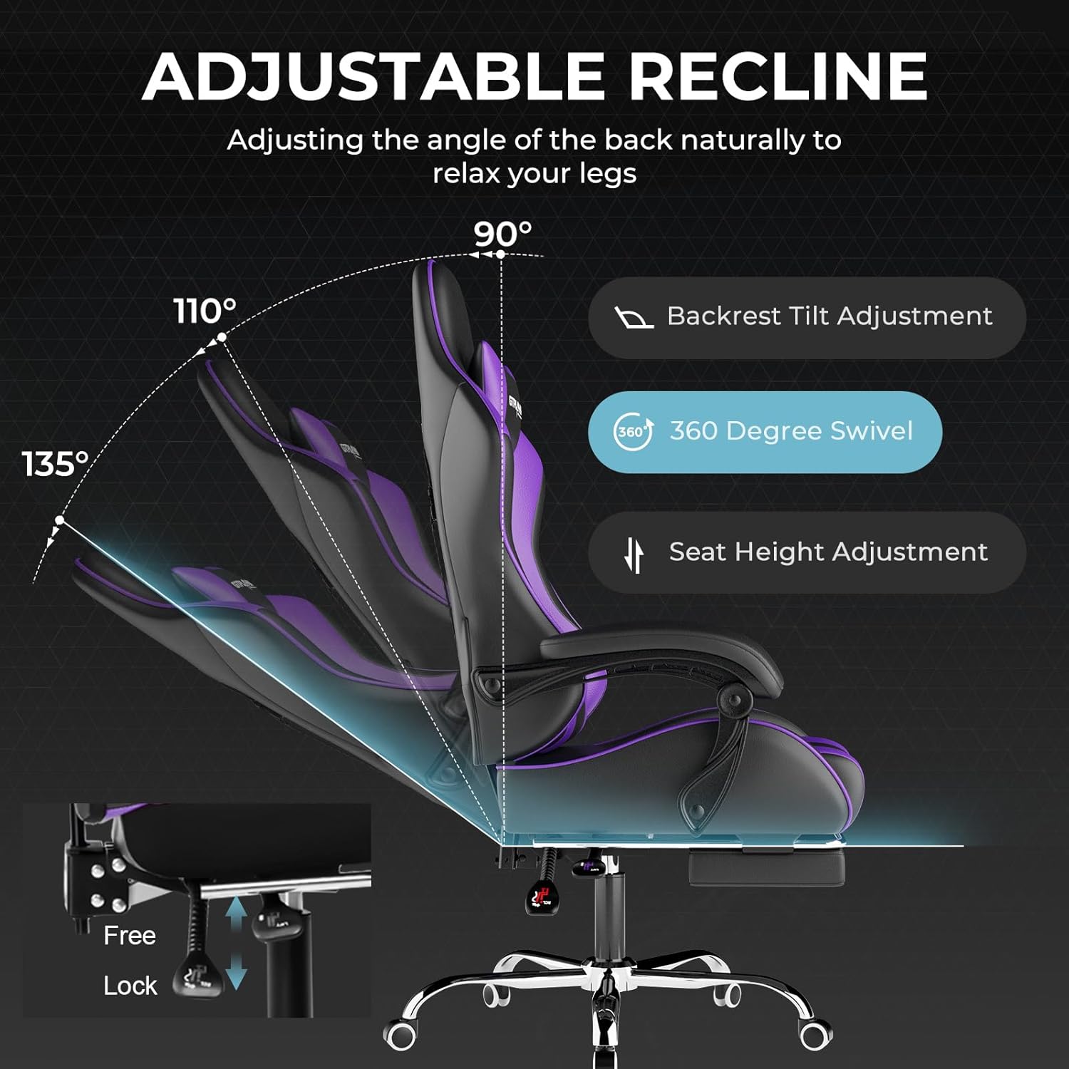 🌟【Buy 1 Get 1 Free】GTPLAYER Gaming Chair, Computer Chair with Footrest and Lumbar Support, Height Adjustable Game Chair with 360°-Swivel Seat and Headrest and for Office or Gaming