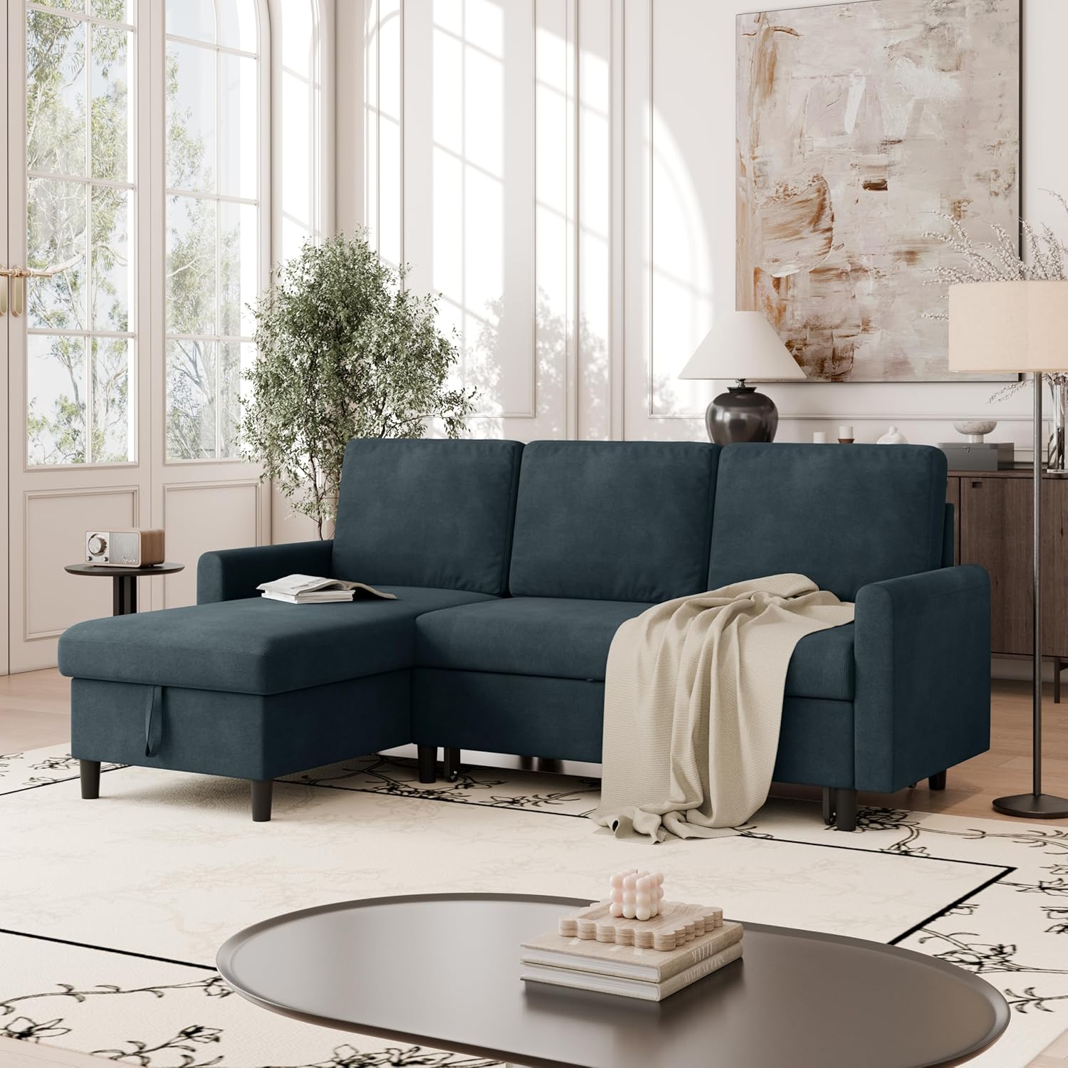 🎉Recommended Products🎉Vongrasig Sectional Sleeper Sofa, Pull Out Couch Bed with Storage, 2 in 1 L-Shaped Sofa Bed with Storage Chaise Linen Fabric for Living Room, Apartment, Small Space, Dark Grey