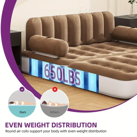 ❤️‍🔥[24-hour delivery+Last Day sale] 2-in-1 Inflatable Sofa Bed With Headboard And Pump Blow Up Couch Airbed Air Mattress For Home, Camping, And Guests Living Room, Queen Size