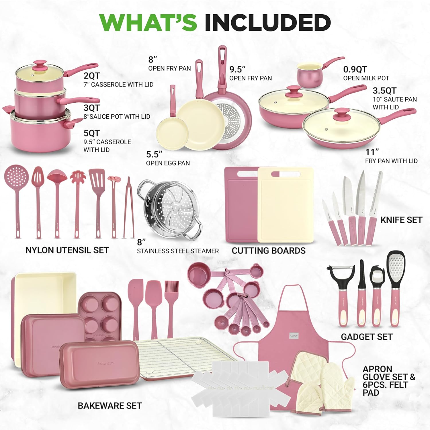 🔥🔥NutriChef 75-Piece Non-Stick Pots and Pans Set, Complete Ceramic Cookware Set with Bakeware, Utensils, Knife Set, & Accessories, Stain-Resistant, Food-Grade Safe, Cream/Brown