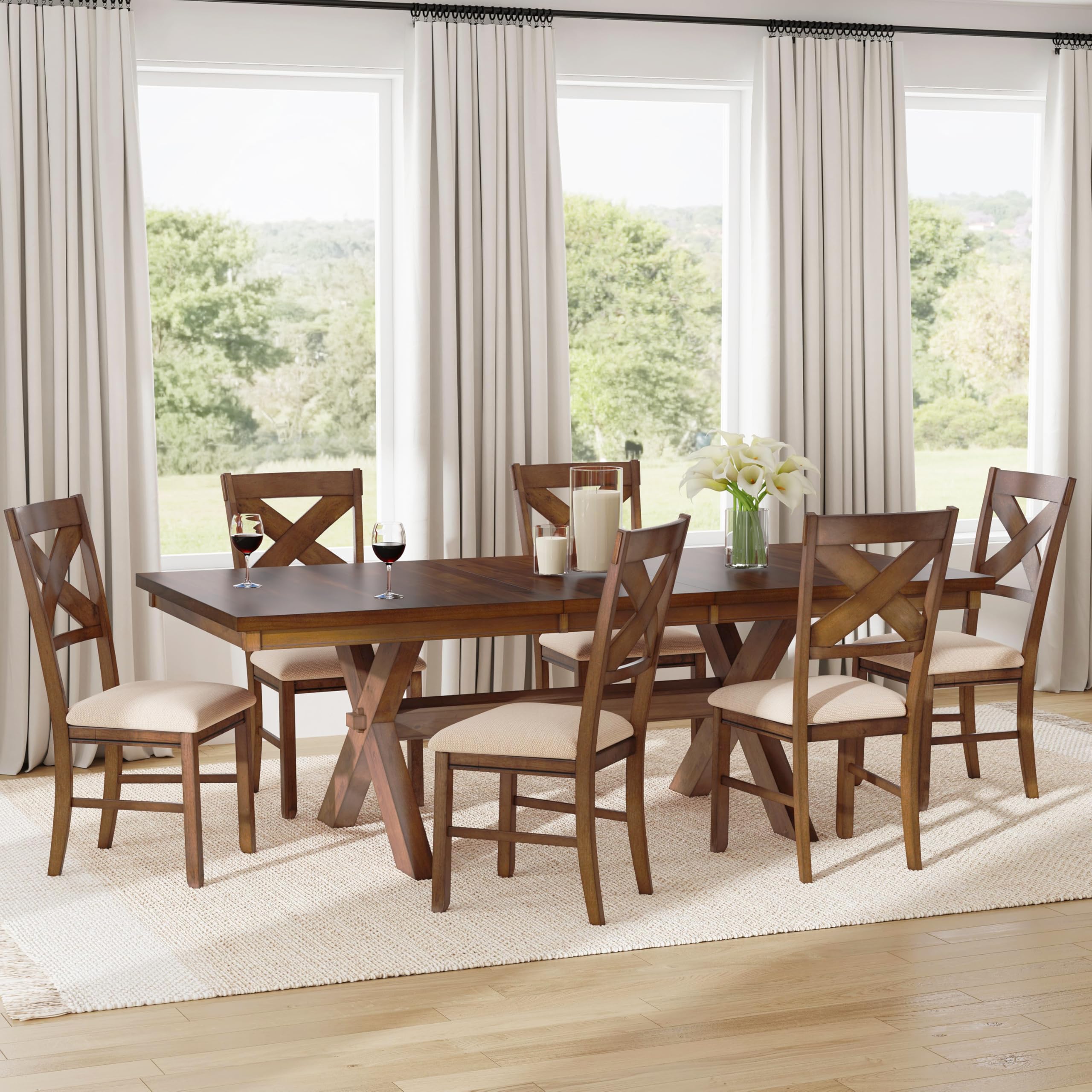 🌟7-Piece Solid Wood Dining Set (1 Table and 6 Chairs)