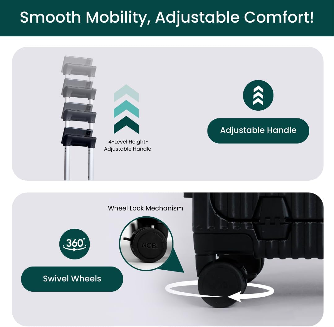 🔥【Buy 1 Get 1 Free】Nobl Travel Carry On Luggage, Noble Zipperless Aluminum Frame PC Hard Shell Suitcase, 22.5x15x9.5 Airline Approved, 360° Spinner Wheels, TSA Locks, USB Charging Port, Cup & Phone Holder - Pink