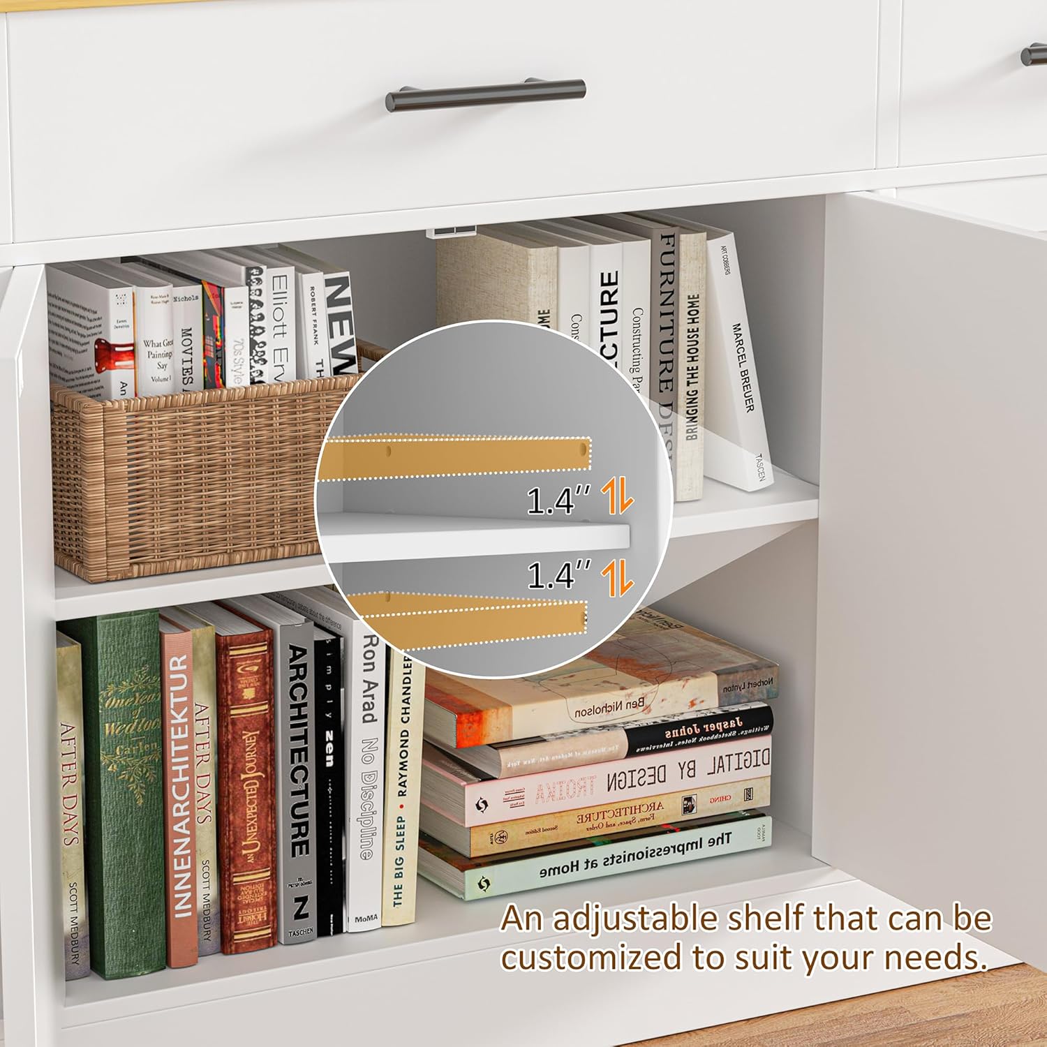 Vongrasig Armario grande de 53 pies con 4 puertas y 3 cajones, mesa de buffet de granja, gabinete de almacenamiento de cocina, mesa de buffet de madera para cocina, comedor