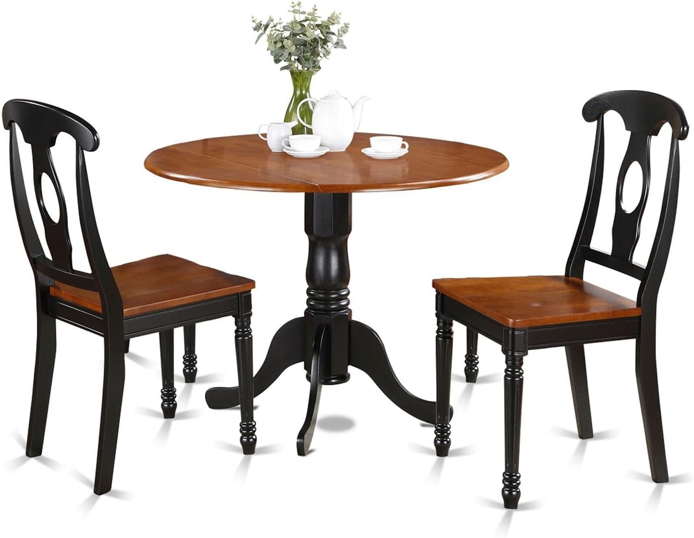 🔥 East West Furniture DLKE5-BCH-W 5 Piece Dining Room Furniture Set Includes a Round Dining Table with Dropleaf and 4 Wood Seat Chairs, 42x42 Inch, Black & Cherry