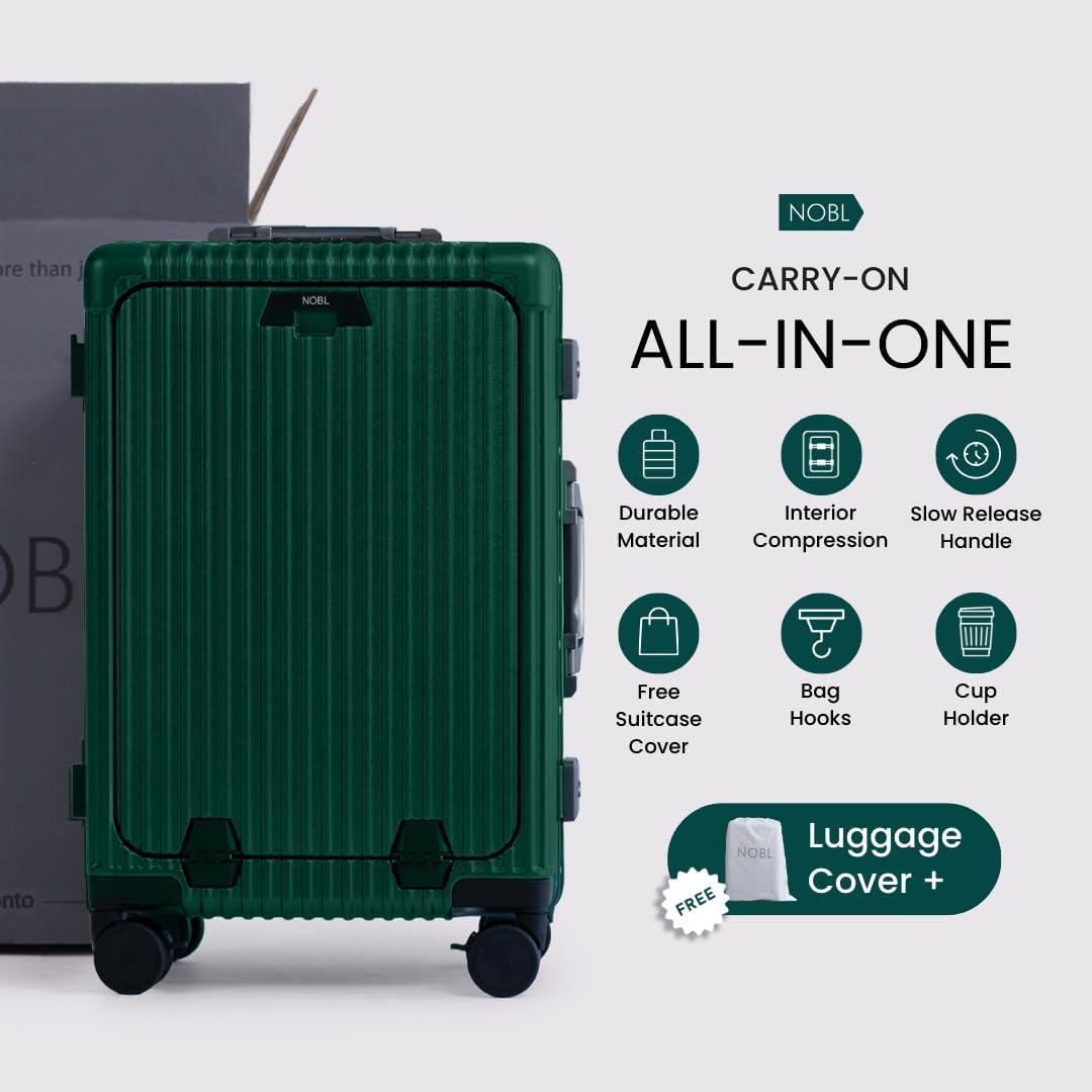🔥【Buy 1 Get 1 Free】Nobl Travel Carry On Luggage, Noble Zipperless Aluminum Frame PC Hard Shell Suitcase, 22.5x15x9.5 Airline Approved, 360° Spinner Wheels, TSA Locks, USB Charging Port, Cup & Phone Holder - Pink