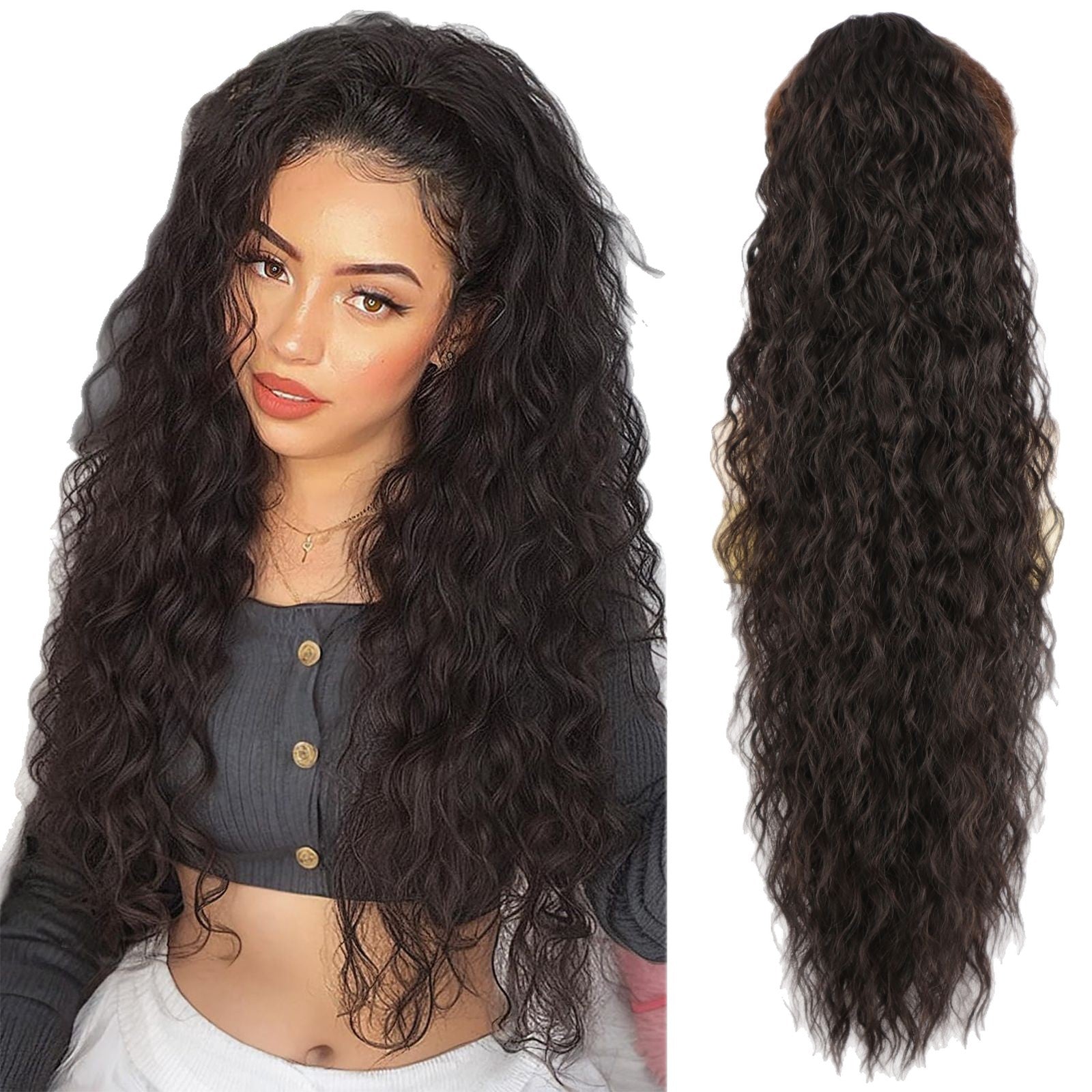 💜 LAST DAY PROMOTION - 70%OFF💜Curly Wavy Frizzy Hair Extension with Ponytail