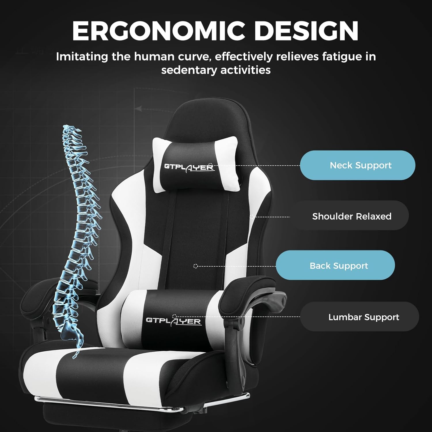 🌟【Buy 1 Get 1 Free】GTPLAYER Gaming Chair, Computer Chair with Footrest and Lumbar Support, Height Adjustable Game Chair with 360°-Swivel Seat and Headrest and for Office or Gaming
