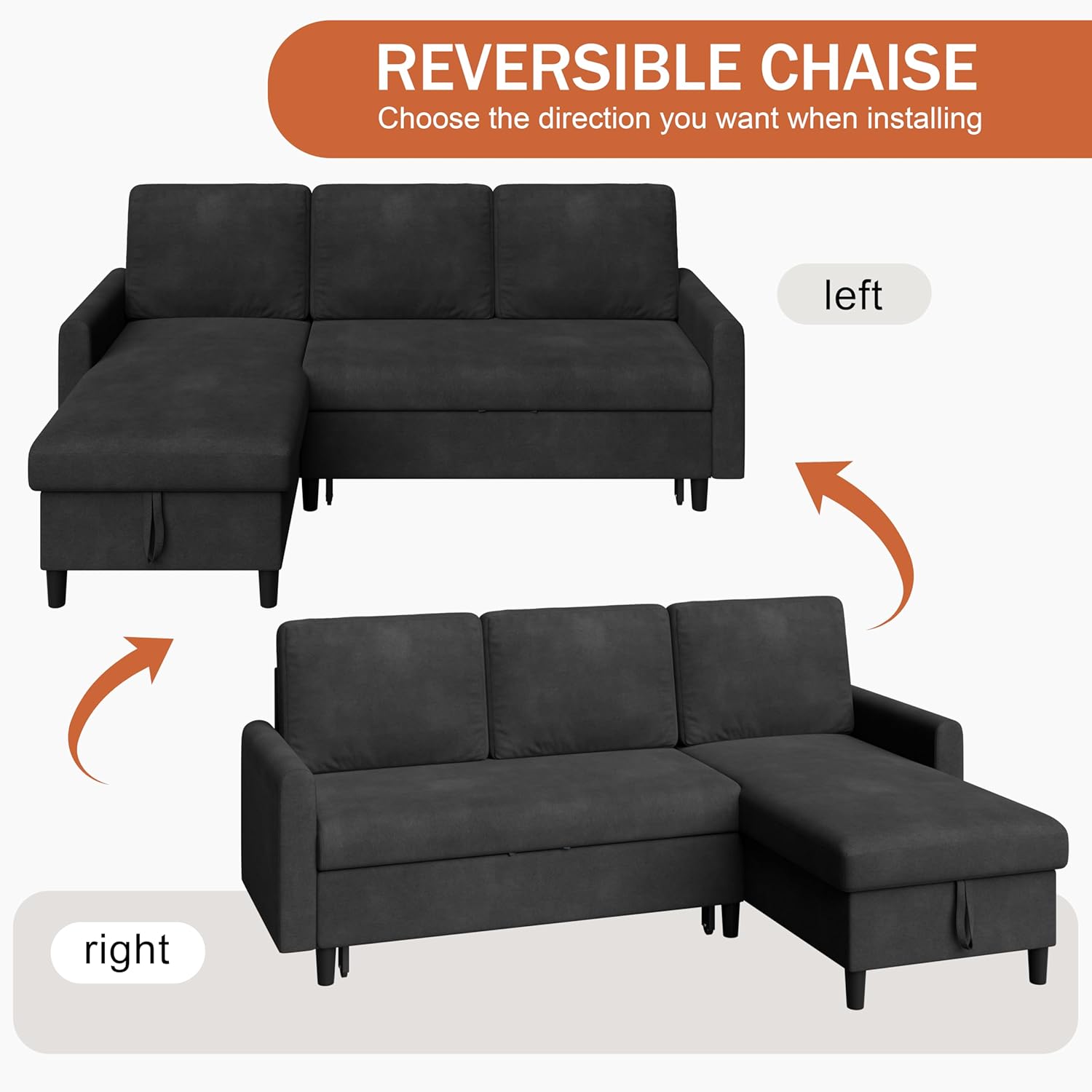 🎉Recommended Products🎉Vongrasig Sectional Sleeper Sofa, Pull Out Couch Bed with Storage, 2 in 1 L-Shaped Sofa Bed with Storage Chaise Linen Fabric for Living Room, Apartment, Small Space, Dark Grey