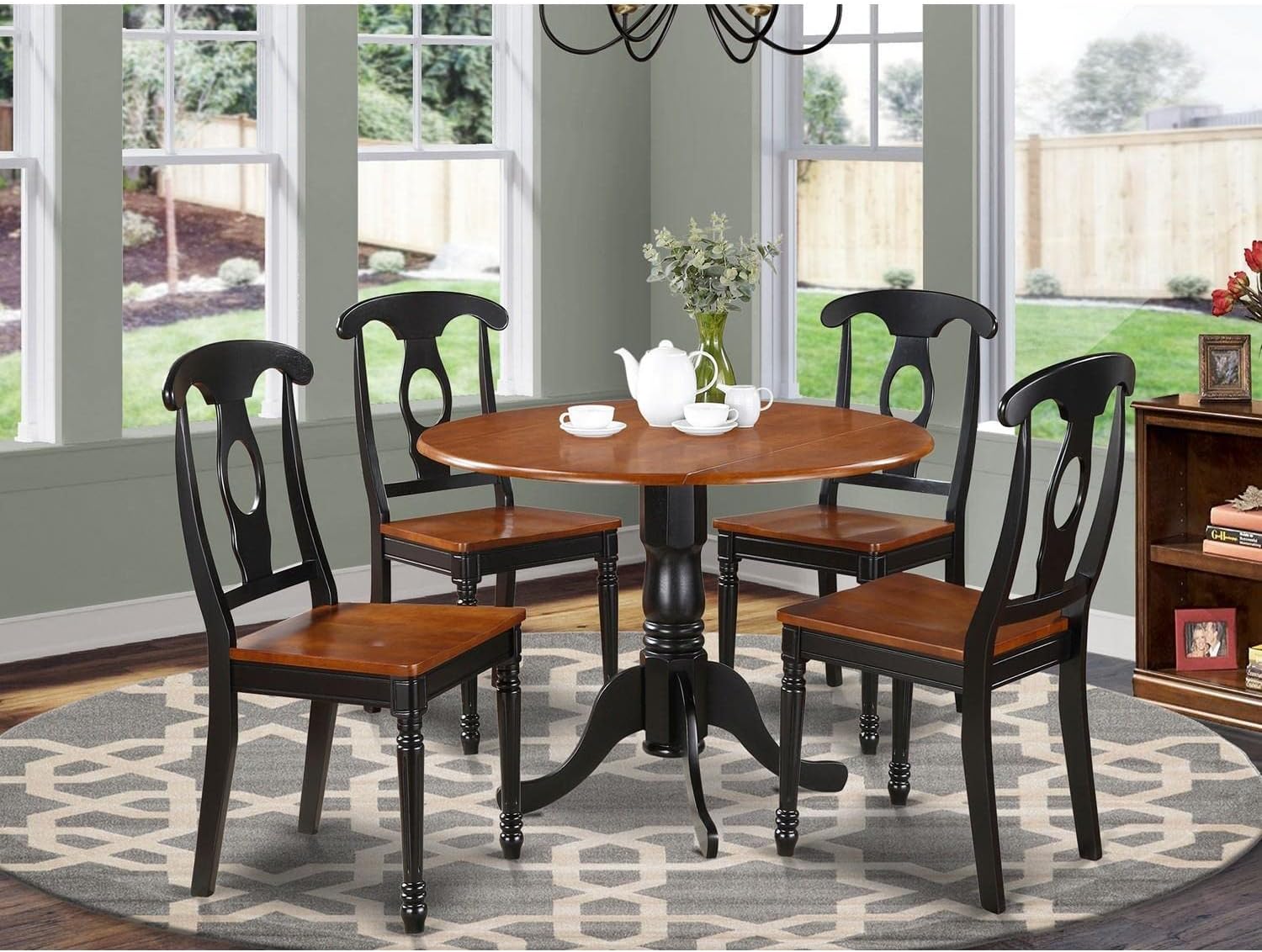 🔥 East West Furniture DLKE5-BCH-W 5 Piece Dining Room Furniture Set Includes a Round Dining Table with Dropleaf and 4 Wood Seat Chairs, 42x42 Inch, Black & Cherry