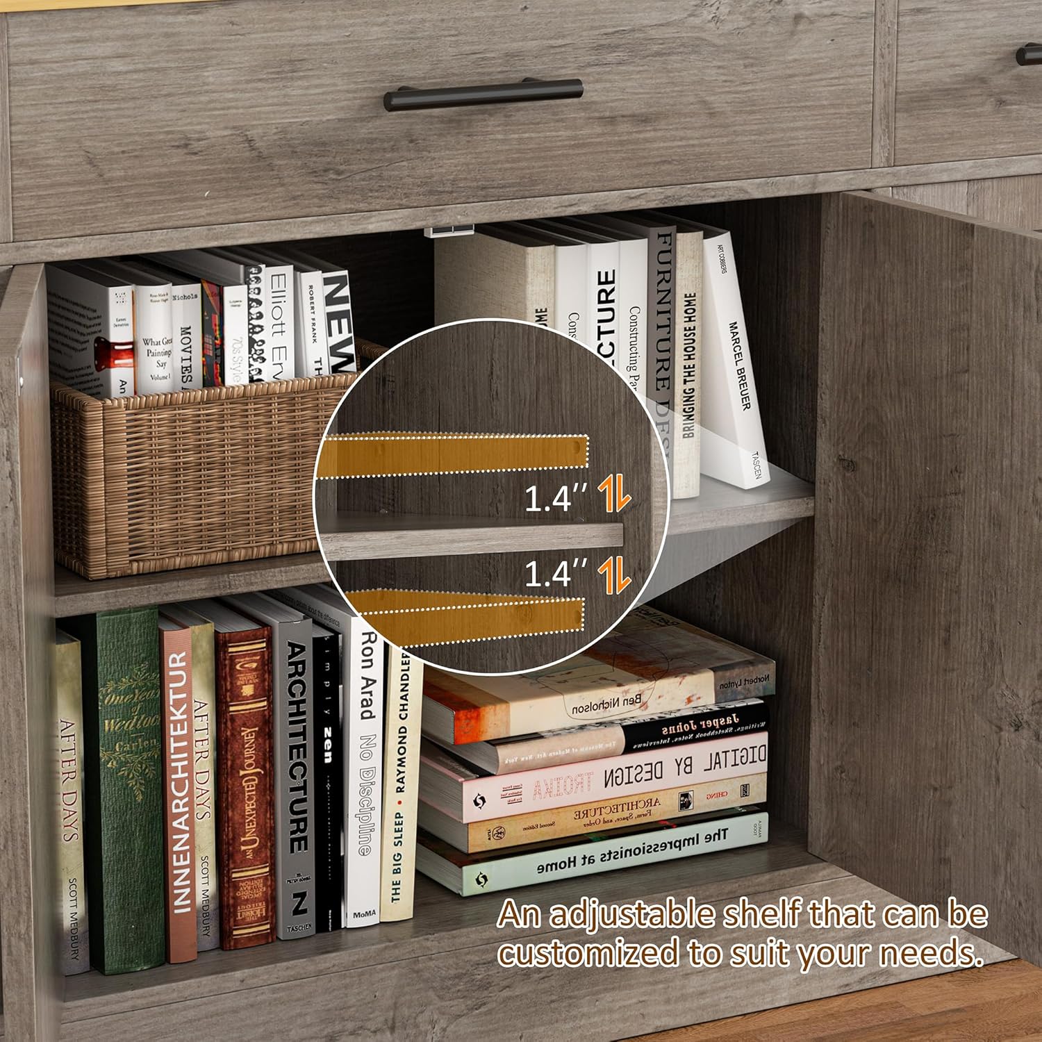 Vongrasig Armario grande de 53 pies con 4 puertas y 3 cajones, mesa de buffet de granja, gabinete de almacenamiento de cocina, mesa de buffet de madera para cocina, comedor