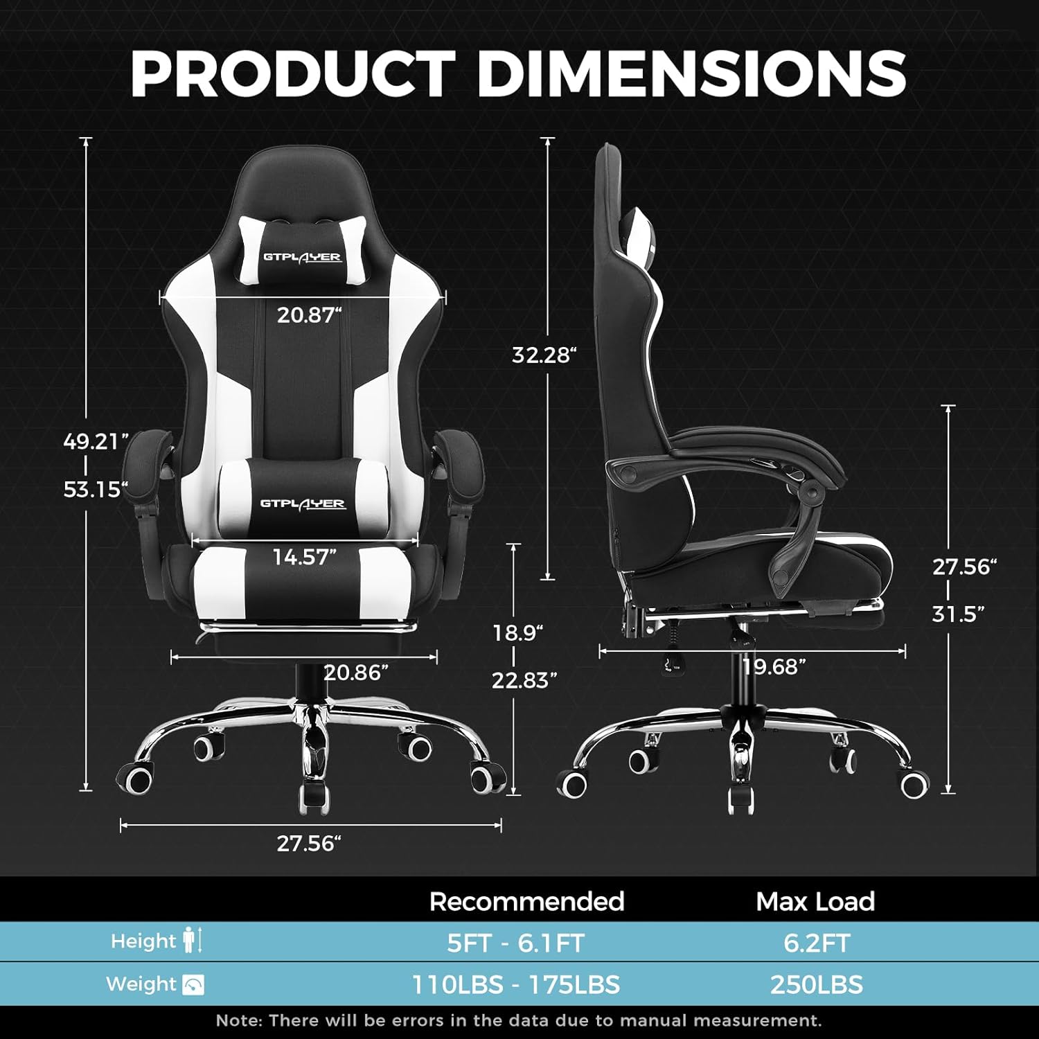 🌟【Buy 1 Get 1 Free】GTPLAYER Gaming Chair, Computer Chair with Footrest and Lumbar Support, Height Adjustable Game Chair with 360°-Swivel Seat and Headrest and for Office or Gaming