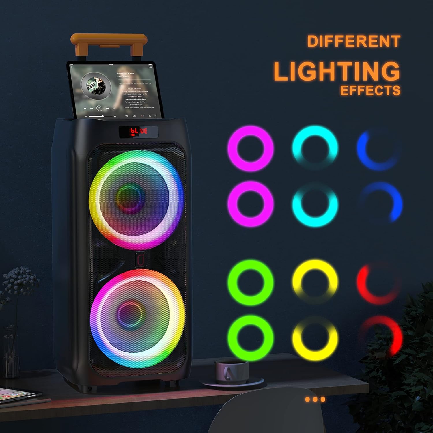 🔥JYX Karaoke Machine with 2 Wireless Microphones, 8 Big Portable Bluetooth Speaker for Adults with RGB Light PA System Treble & Bass, Support TWS/USB/AUX/TF Card/REC, for Home Party Outdoors