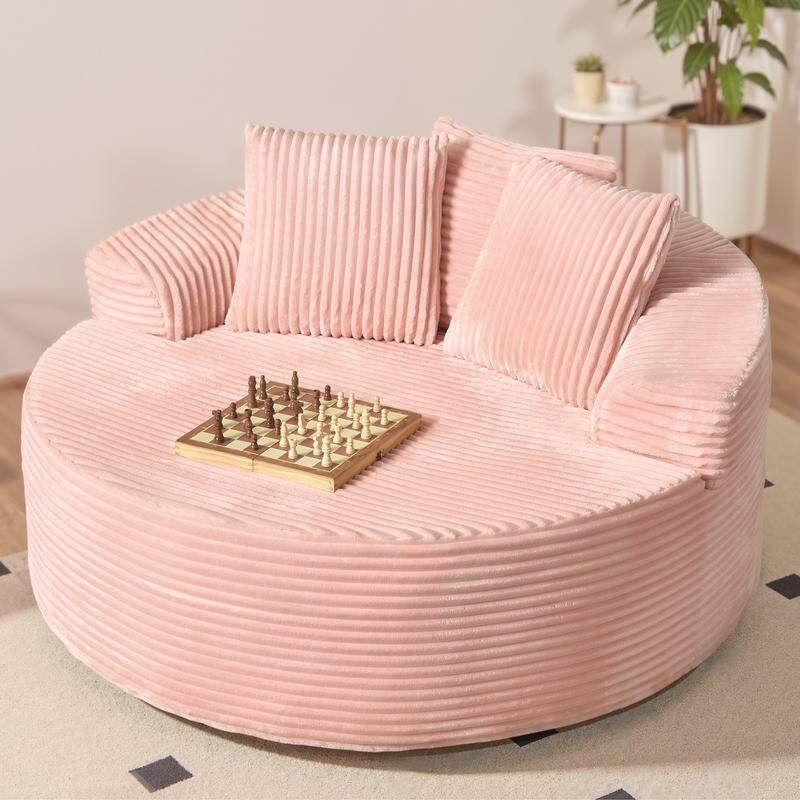 ✨【Autumn Special】 59" Wide Extra Large Round Sofa Bed - Fluffy Bean Bag, Modern Deep Seating Sofa, Comfortable Relaxation, Plush Corduroy Fabric, Includes 3 Pillows, No Assembly Required