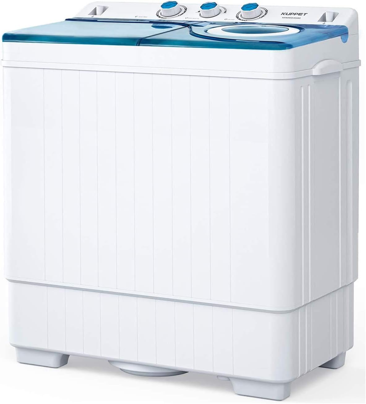 📣【Limited time offer】KUPPET Compact Twin Tub Portable Mini Washing Machine 26lbs Capacity, Washer(18lbs)&Spiner(8lbs)/Built-in Drain Pump/Semi-Automatic (White&Blue)