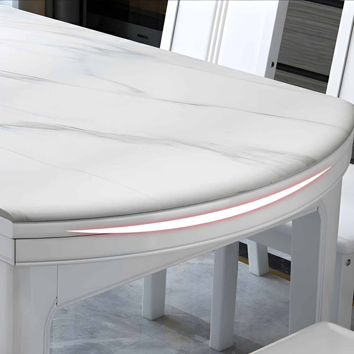 🔥【The last 8 sets】🔥(1 table and 6 chairs)👉Elegant Round White Marble Dining Table with Legs - Extendable and Scratch Resistant - Walnut 53.1_L x 33.5_W x 29.9_H