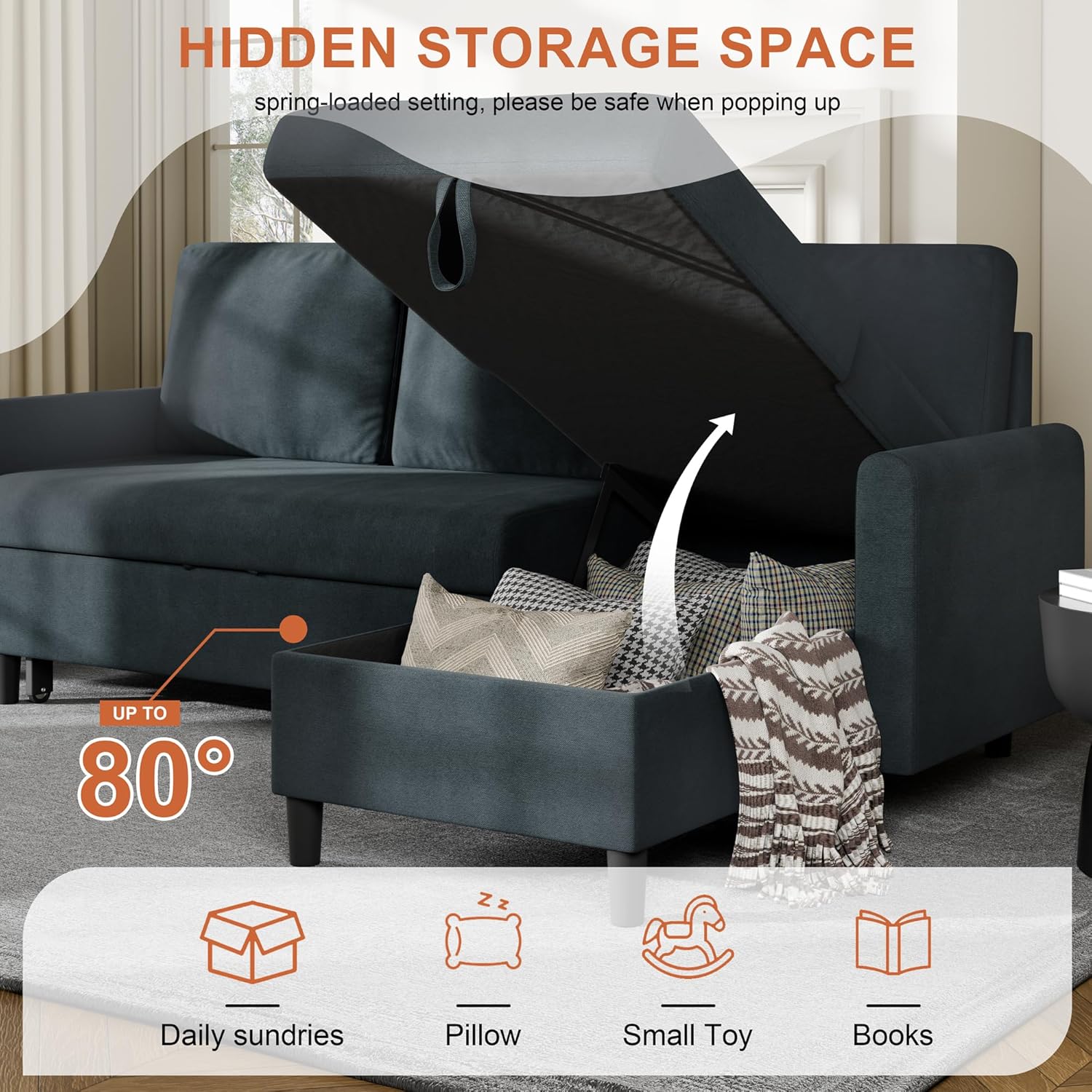 🎉Recommended Products🎉Vongrasig Sectional Sleeper Sofa, Pull Out Couch Bed with Storage, 2 in 1 L-Shaped Sofa Bed with Storage Chaise Linen Fabric for Living Room, Apartment, Small Space, Dark Grey