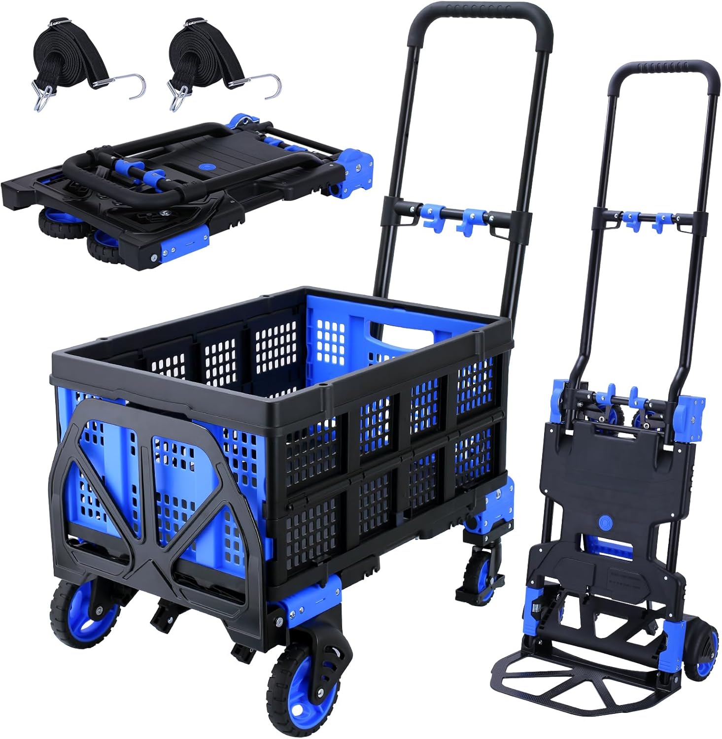 【Buy 1 Get 1 Free】2 in 1 Folding Hand Truck Dolly with Basket,330LBS Capacity Hand Cart Foldable,Hand Truck Foldable with Retractable Handle,Folding Dolly Cart with Wheels for Moving