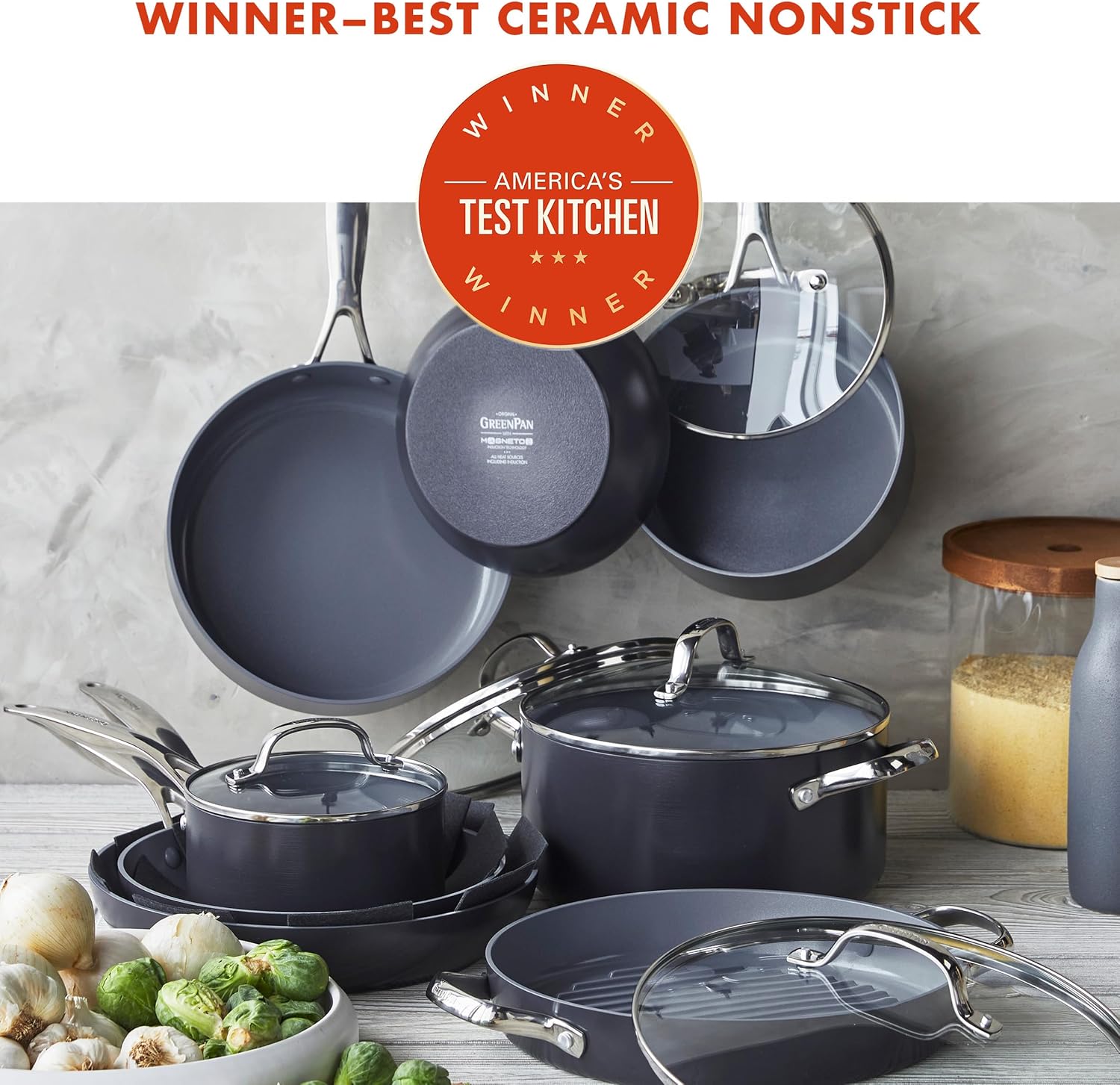 ⏰ As low as GH₵ 199🎉GreenPan 22 Piece Valencia Pro Ceramic Nonstick Cookware Set, PFAS-Free, Induction Ready, Hard Anodized Pots & Pans with Lids, Compatible on All Cooktops, Dishwasher & Oven Safe