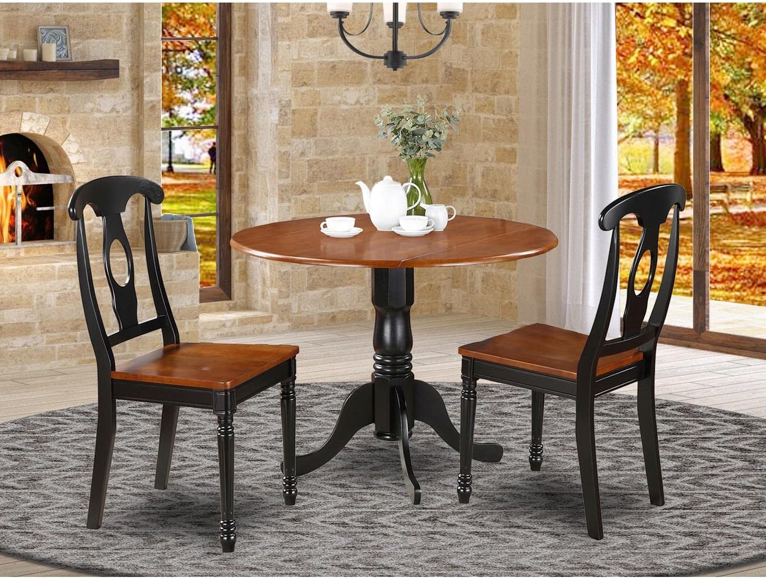 🔥 East West Furniture DLKE5-BCH-W 5 Piece Dining Room Furniture Set Includes a Round Dining Table with Dropleaf and 4 Wood Seat Chairs, 42x42 Inch, Black & Cherry