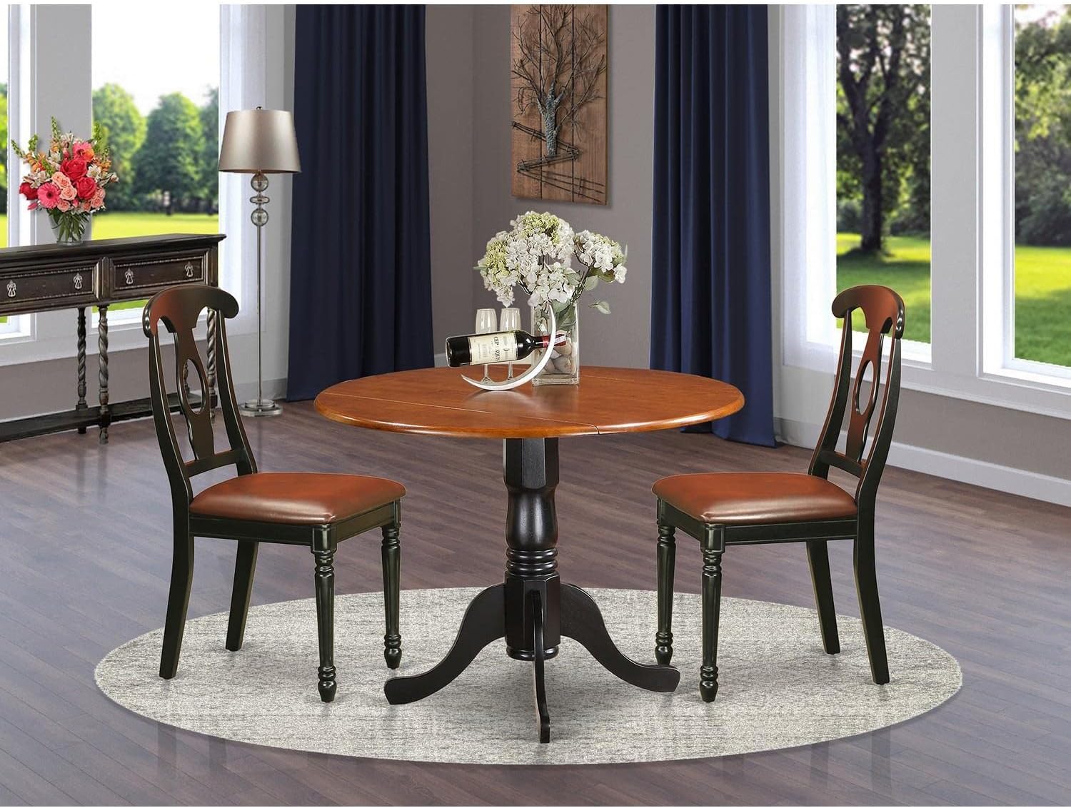🔥 East West Furniture DLKE5-BCH-W 5 Piece Dining Room Furniture Set Includes a Round Dining Table with Dropleaf and 4 Wood Seat Chairs, 42x42 Inch, Black & Cherry