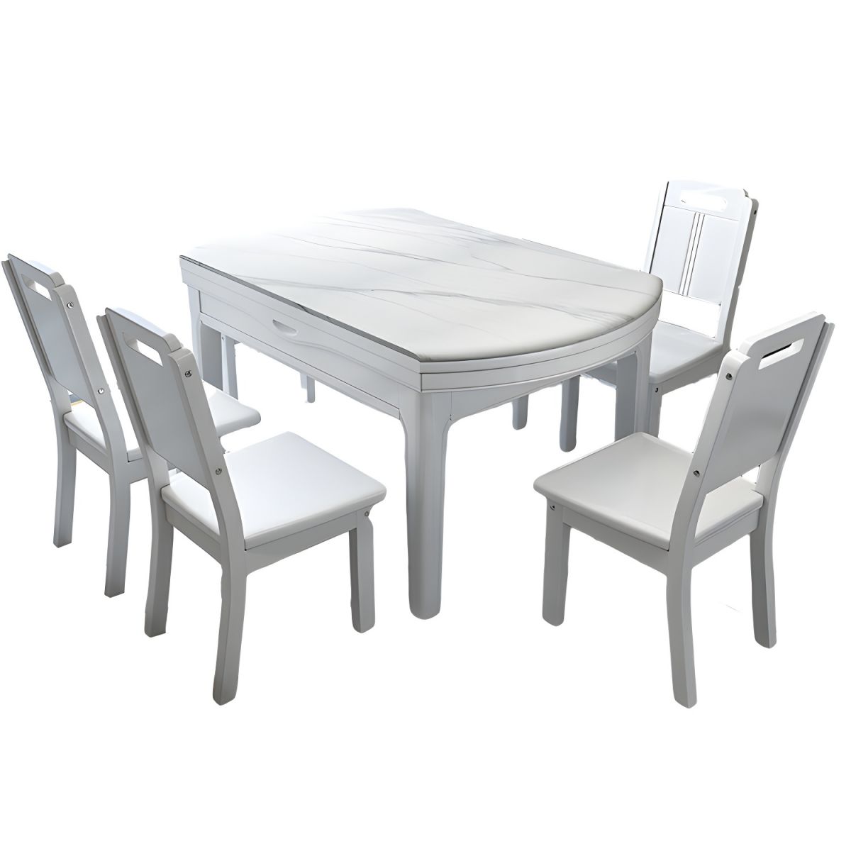 🔥【The last 8 sets】🔥(1 table and 6 chairs)👉Elegant Round White Marble Dining Table with Legs - Extendable and Scratch Resistant - Walnut 53.1_L x 33.5_W x 29.9_H