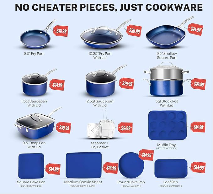 ❤️‍🔥GRANITESTONE 20 Pc Kitchen Pots and Pans Set Non Stick Cookware Set, Kitchen Cookware Sets with Deep Frying Pan Set and Bakeware Set, Non Toxic PFOA PFOS Free, Oven and Dishwasher Safe