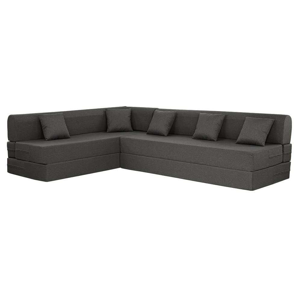 📆[Last Day For Clearance] Wakefit Polyester Sofa Cum Bed | 5 Year Warranty | 3 Seater, Sofa Bed 6 X 5 Feet, Foldable Sofa Cum Bed with 2 Cushion - Flipper (Warpknit: Grey)
