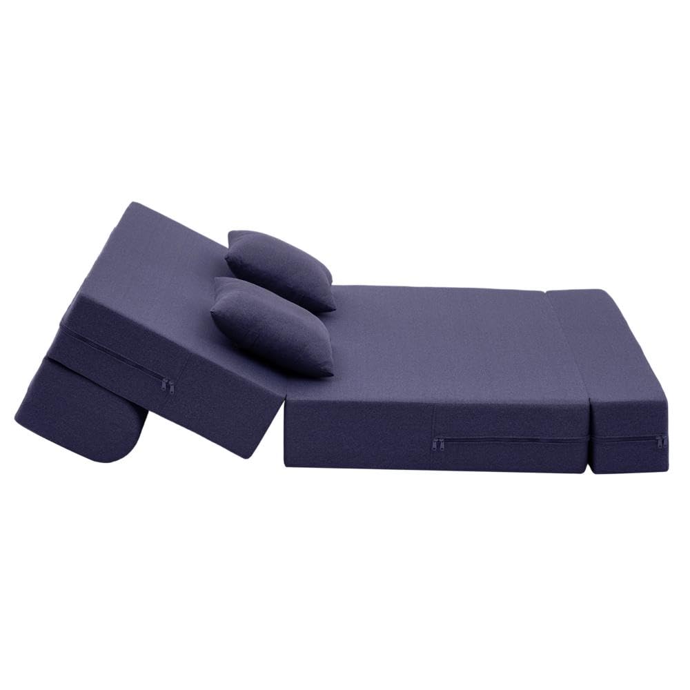 📆[Last Day For Clearance] Wakefit Polyester Sofa Cum Bed | 5 Year Warranty | 3 Seater, Sofa Bed 6 X 5 Feet, Foldable Sofa Cum Bed with 2 Cushion - Flipper (Warpknit: Grey)