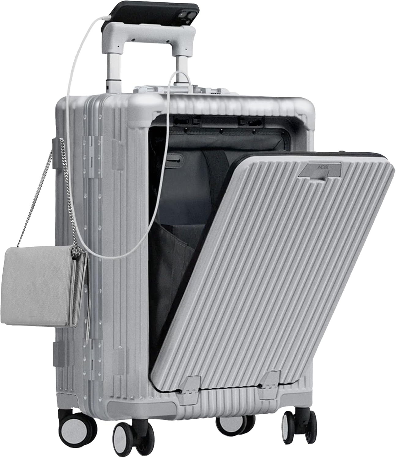 🔥【Buy 1 Get 1 Free】Nobl Travel Carry On Luggage, Noble Zipperless Aluminum Frame PC Hard Shell Suitcase, 22.5x15x9.5 Airline Approved, 360° Spinner Wheels, TSA Locks, USB Charging Port, Cup & Phone Holder - Pink