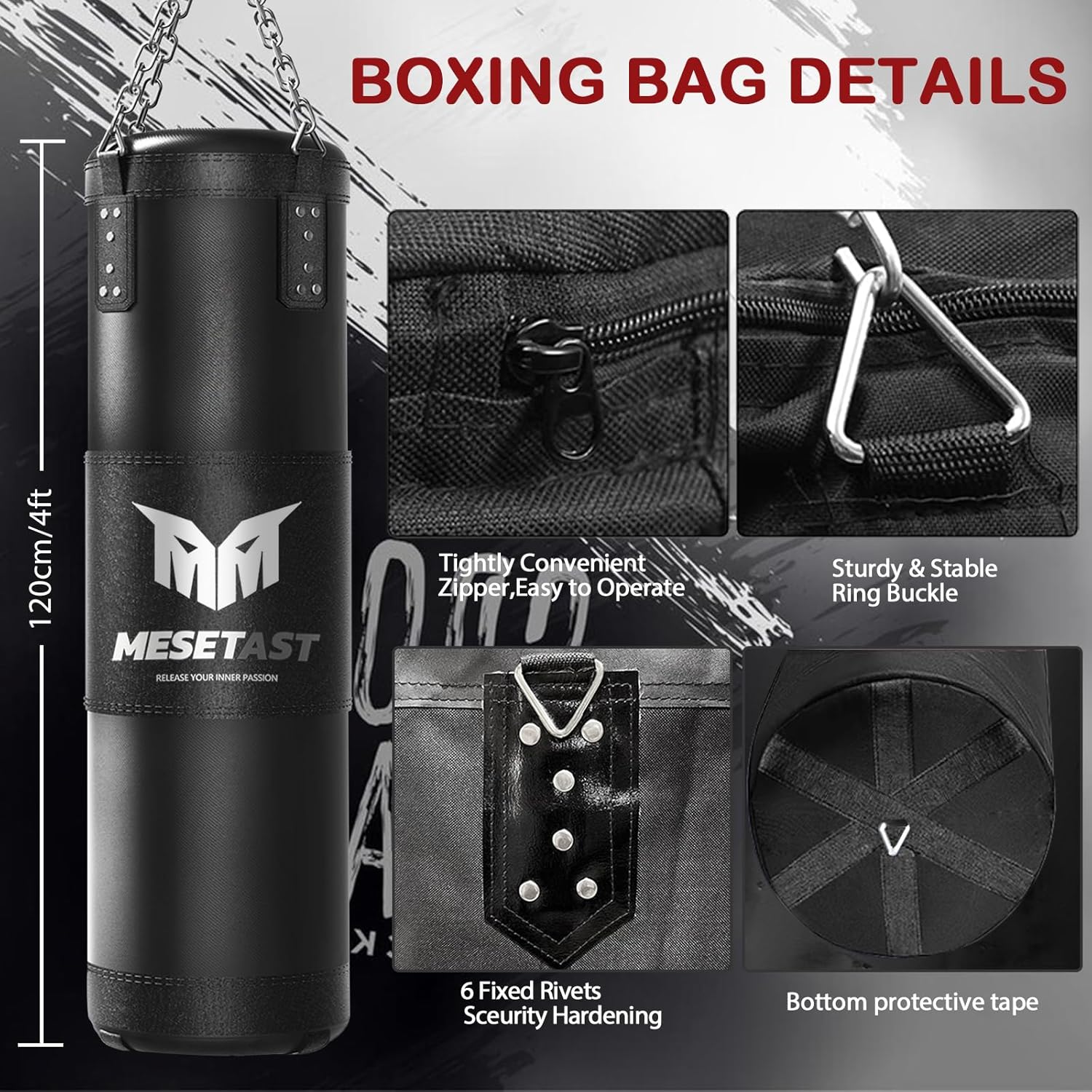 📣[Take away a whole set] Mesetast Punching Bag for Adults, 4ft Heavy Boxing Bag Set with 12 OZ Gloves for MMA Karate Kickboxing Boxing