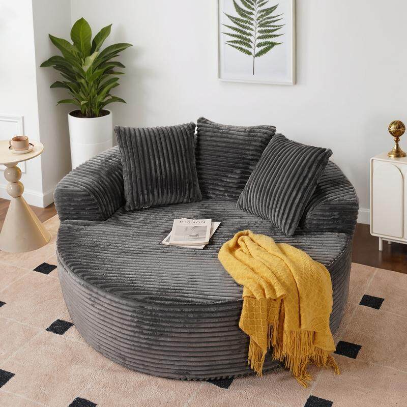 ✨【Autumn Special】 59" Wide Extra Large Round Sofa Bed - Fluffy Bean Bag, Modern Deep Seating Sofa, Comfortable Relaxation, Plush Corduroy Fabric, Includes 3 Pillows, No Assembly Required