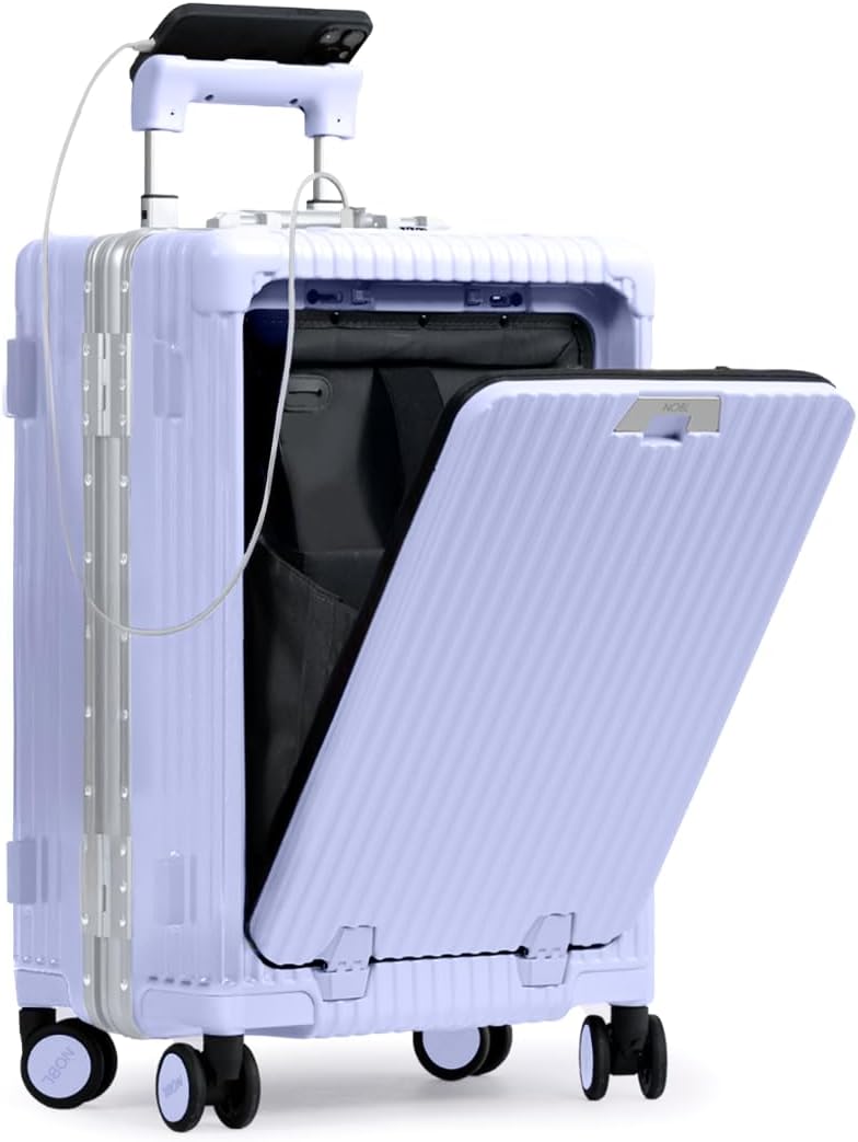 🔥【Buy 1 Get 1 Free】Nobl Travel Carry On Luggage, Noble Zipperless Aluminum Frame PC Hard Shell Suitcase, 22.5x15x9.5 Airline Approved, 360° Spinner Wheels, TSA Locks, USB Charging Port, Cup & Phone Holder - Pink