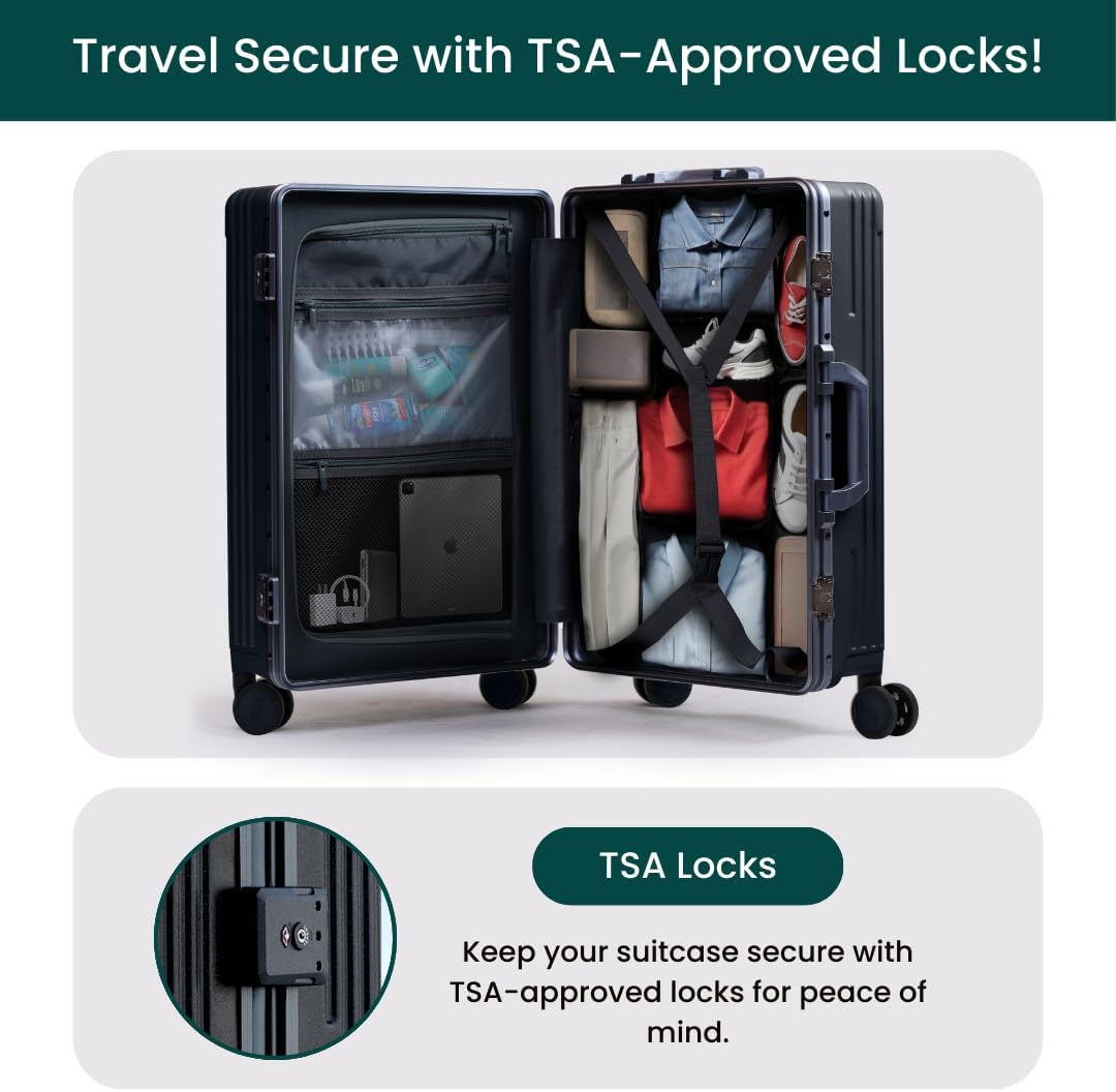 🔥【Buy 1 Get 1 Free】Nobl Travel Carry On Luggage, Noble Zipperless Aluminum Frame PC Hard Shell Suitcase, 22.5x15x9.5 Airline Approved, 360° Spinner Wheels, TSA Locks, USB Charging Port, Cup & Phone Holder - Pink