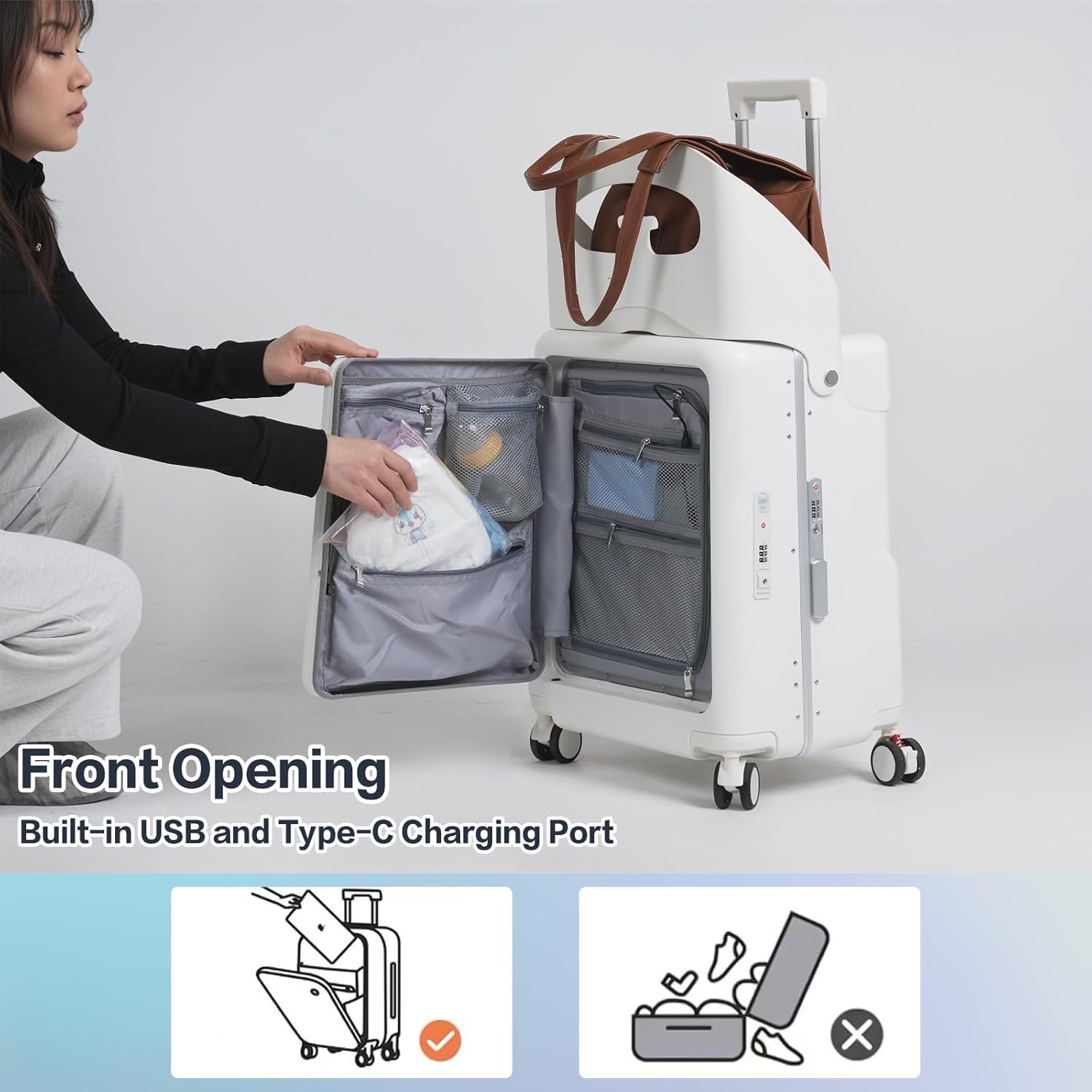 🎉【Buy 1 Get 1 Free】smilesun 20 Carry On Luggage with Seat For Kids & Adults，Hardside Ride On Suitcase with 360°Spinner and TSA Lock For Travel.