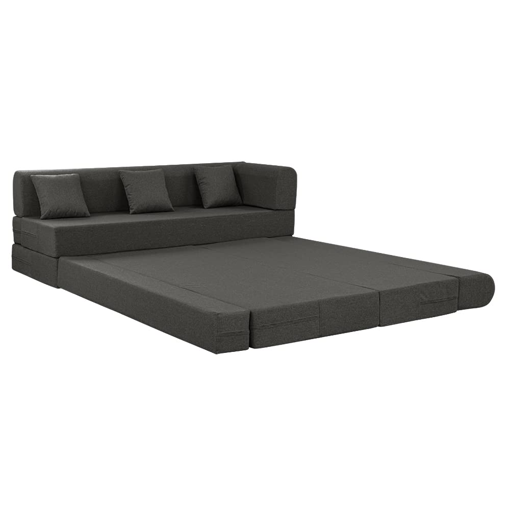 📆[Last Day For Clearance] Wakefit Polyester Sofa Cum Bed | 5 Year Warranty | 3 Seater, Sofa Bed 6 X 5 Feet, Foldable Sofa Cum Bed with 2 Cushion - Flipper (Warpknit: Grey)