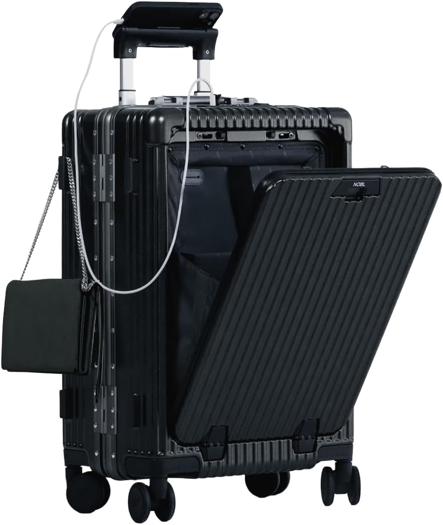 🔥【Buy 1 Get 1 Free】Nobl Travel Carry On Luggage, Noble Zipperless Aluminum Frame PC Hard Shell Suitcase, 22.5x15x9.5 Airline Approved, 360° Spinner Wheels, TSA Locks, USB Charging Port, Cup & Phone Holder - Pink