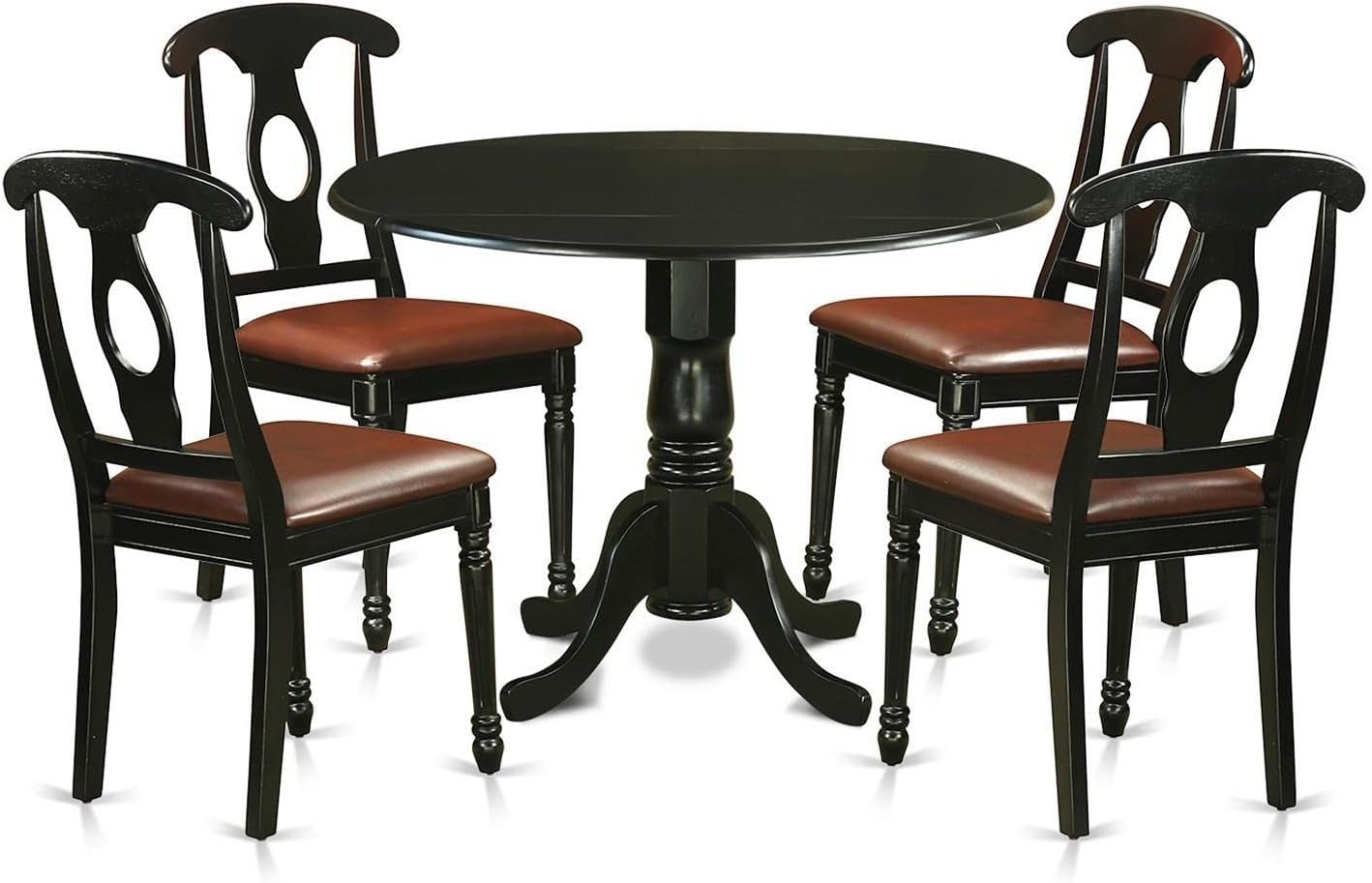 🔥 East West Furniture DLKE5-BCH-W 5 Piece Dining Room Furniture Set Includes a Round Dining Table with Dropleaf and 4 Wood Seat Chairs, 42x42 Inch, Black & Cherry