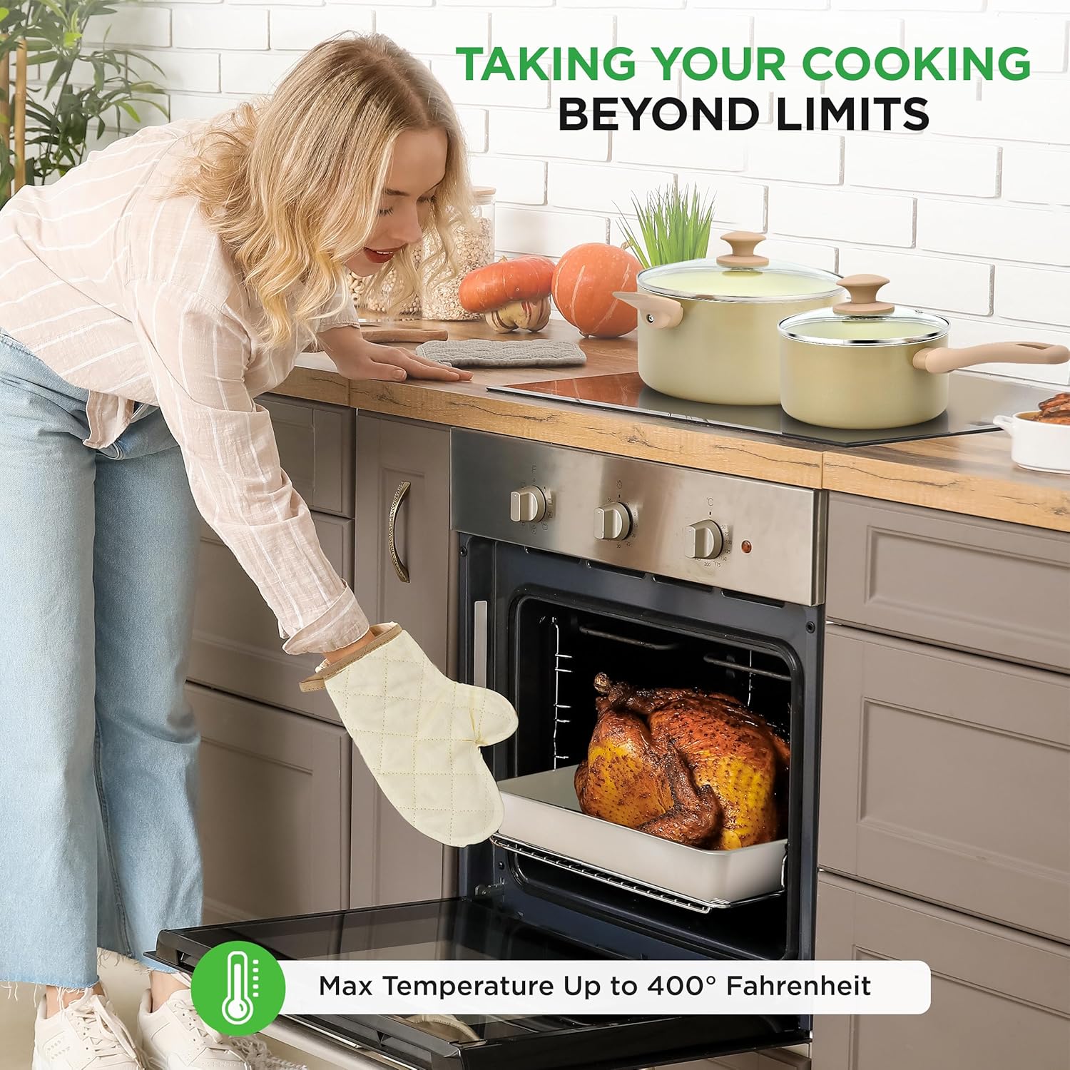 🔥🔥NutriChef 75-Piece Non-Stick Pots and Pans Set, Complete Ceramic Cookware Set with Bakeware, Utensils, Knife Set, & Accessories, Stain-Resistant, Food-Grade Safe, Cream/Brown